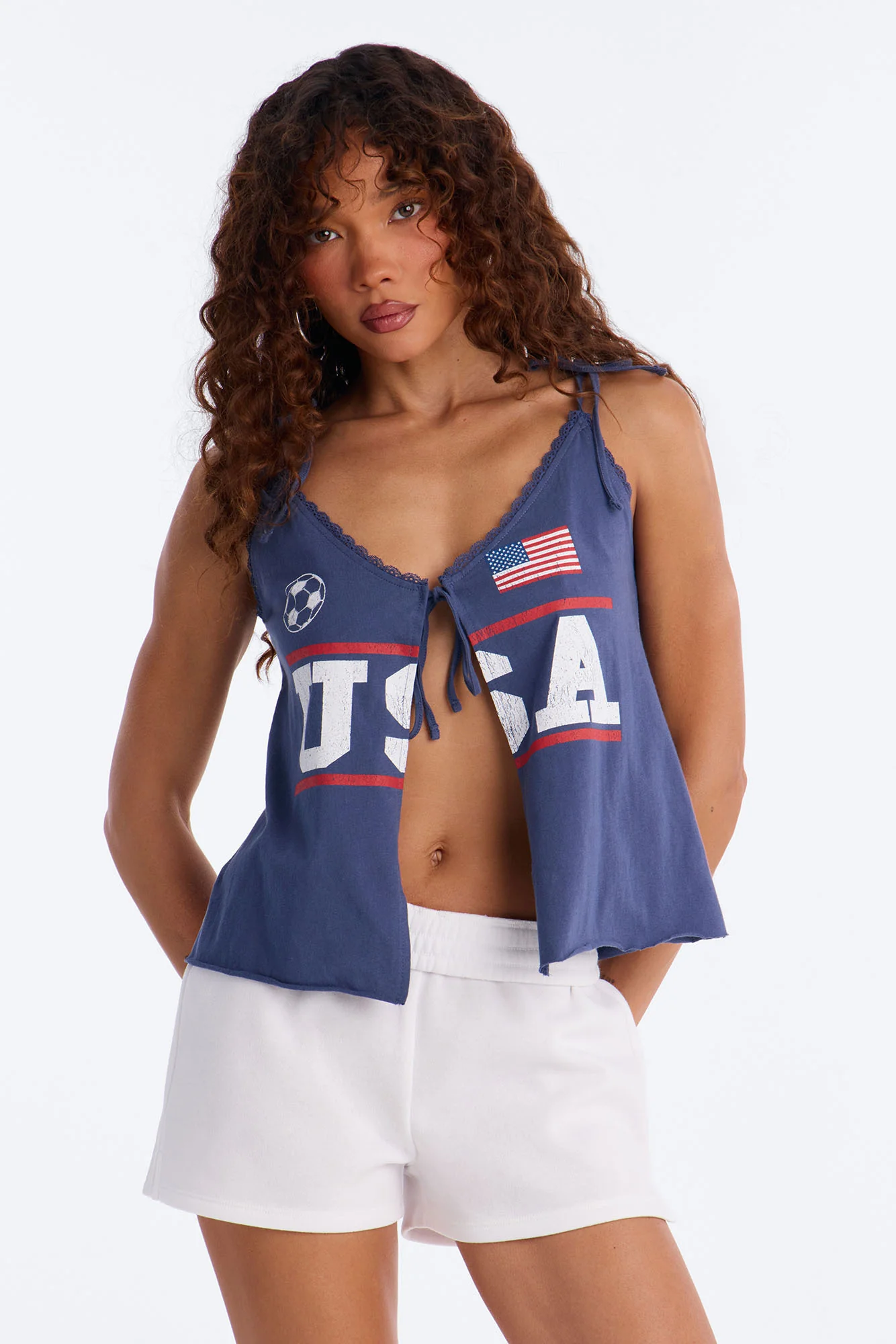 USA Tie Detail Tank - Navy