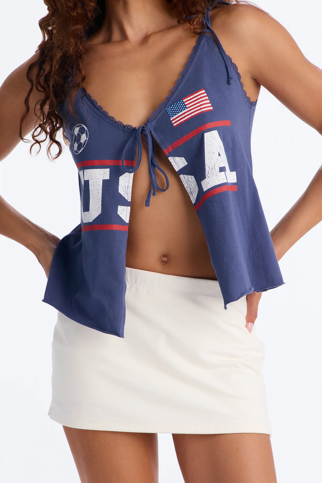 USA Tie Detail Tank - Navy - Image 3