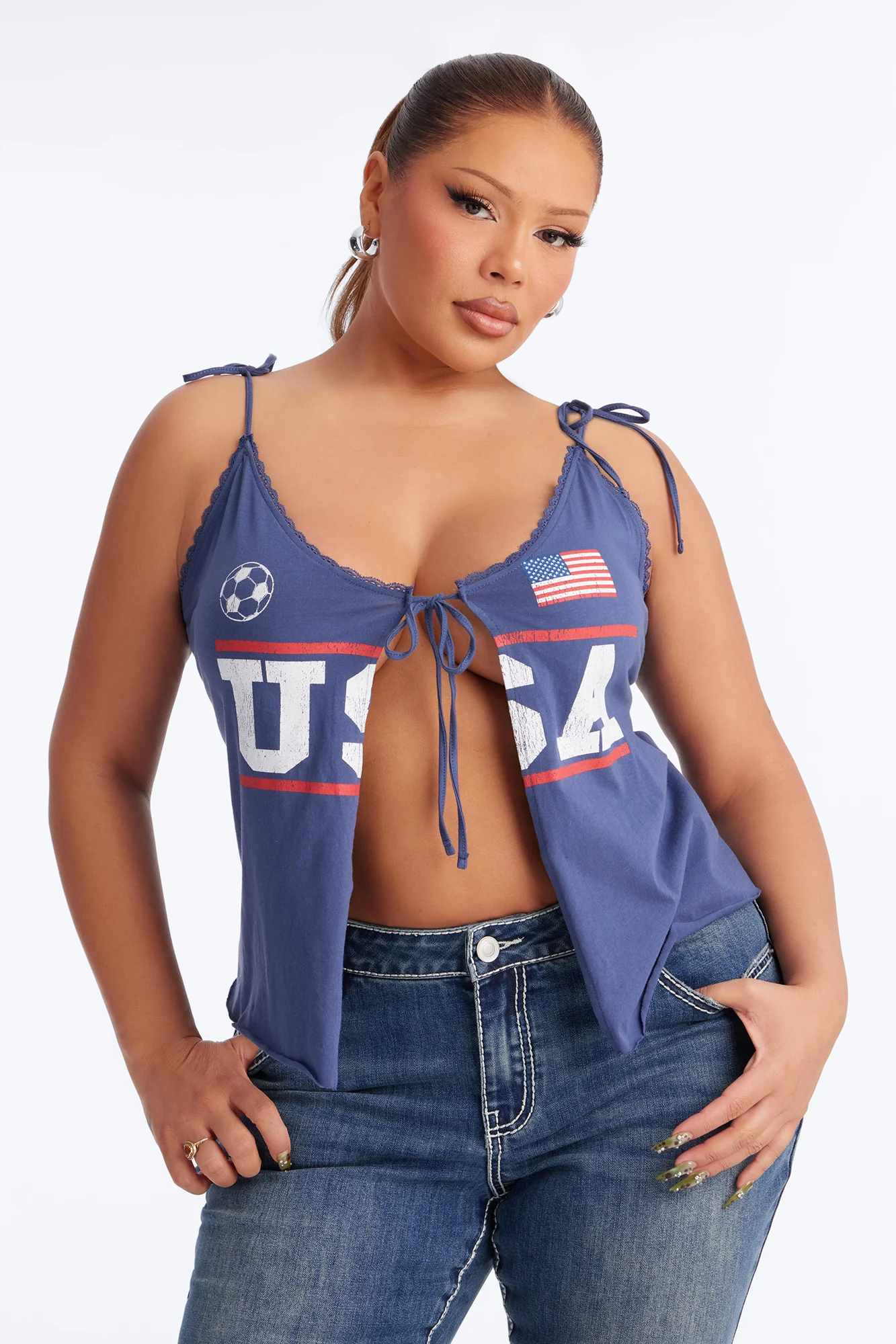 USA Tie Detail Tank - Navy - Image 5