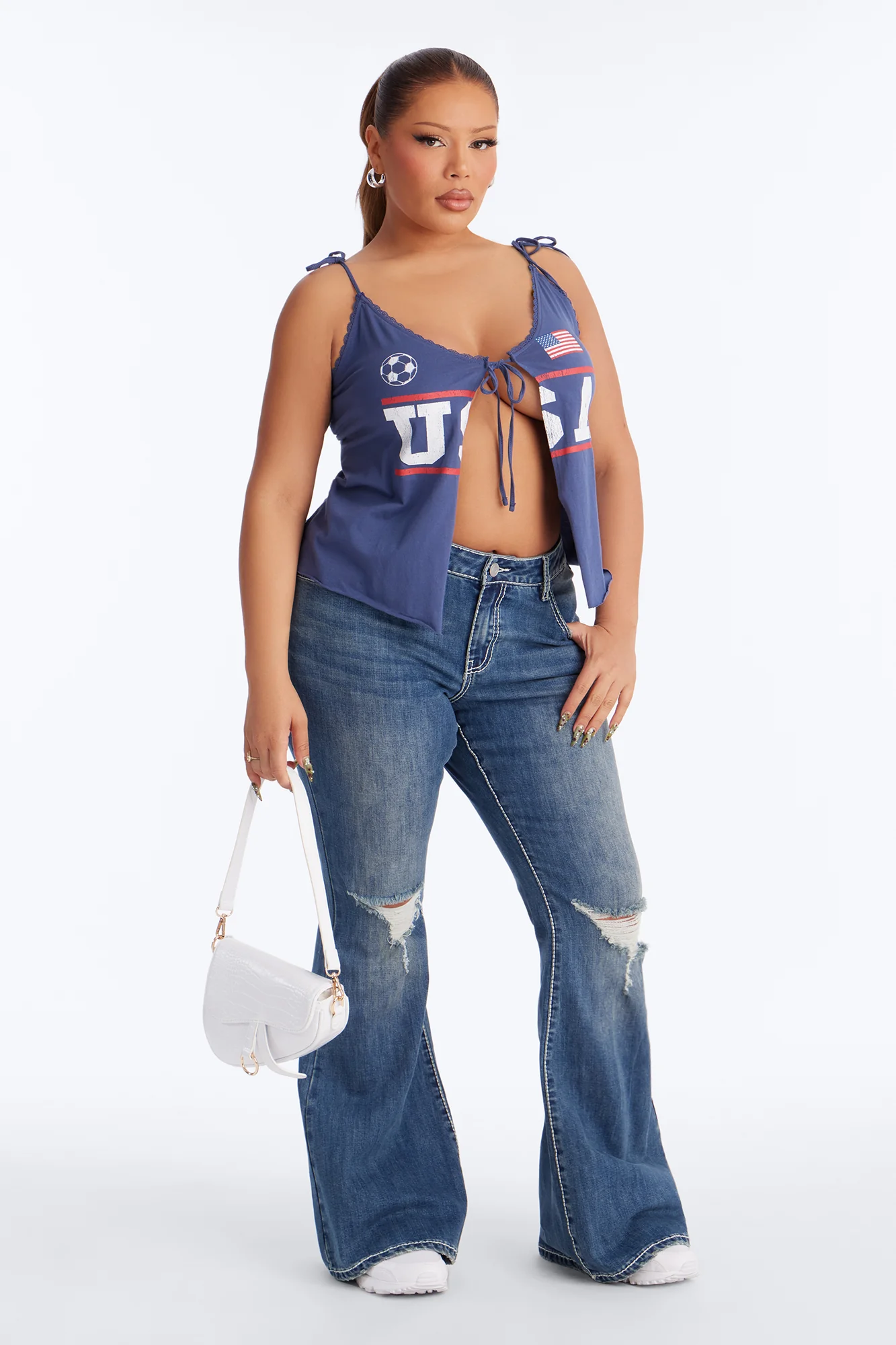 USA Tie Detail Tank - Navy - Image 6