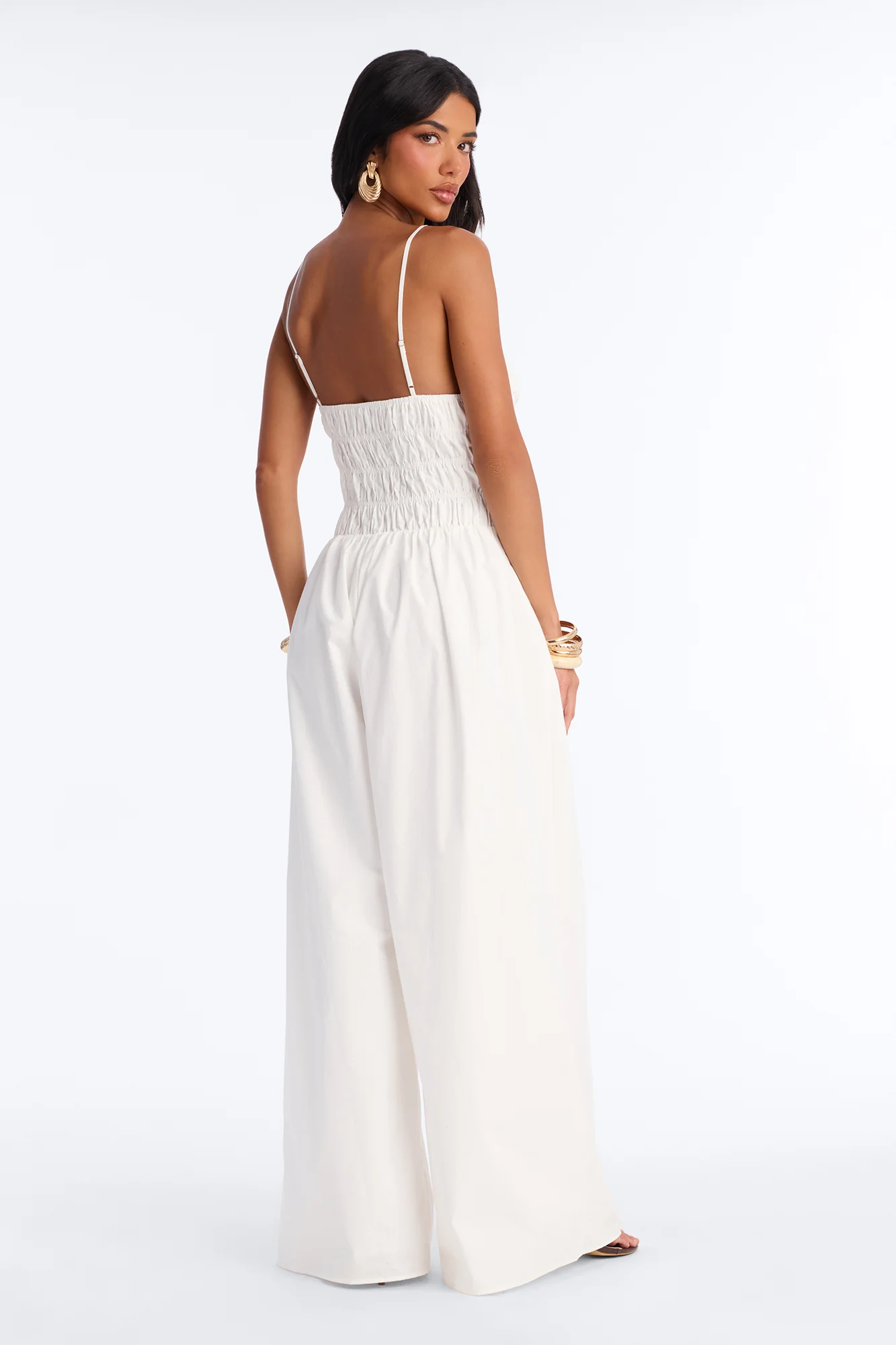 Vacation Muse Beaded Wide Leg Jumpsuit - White - Image 4