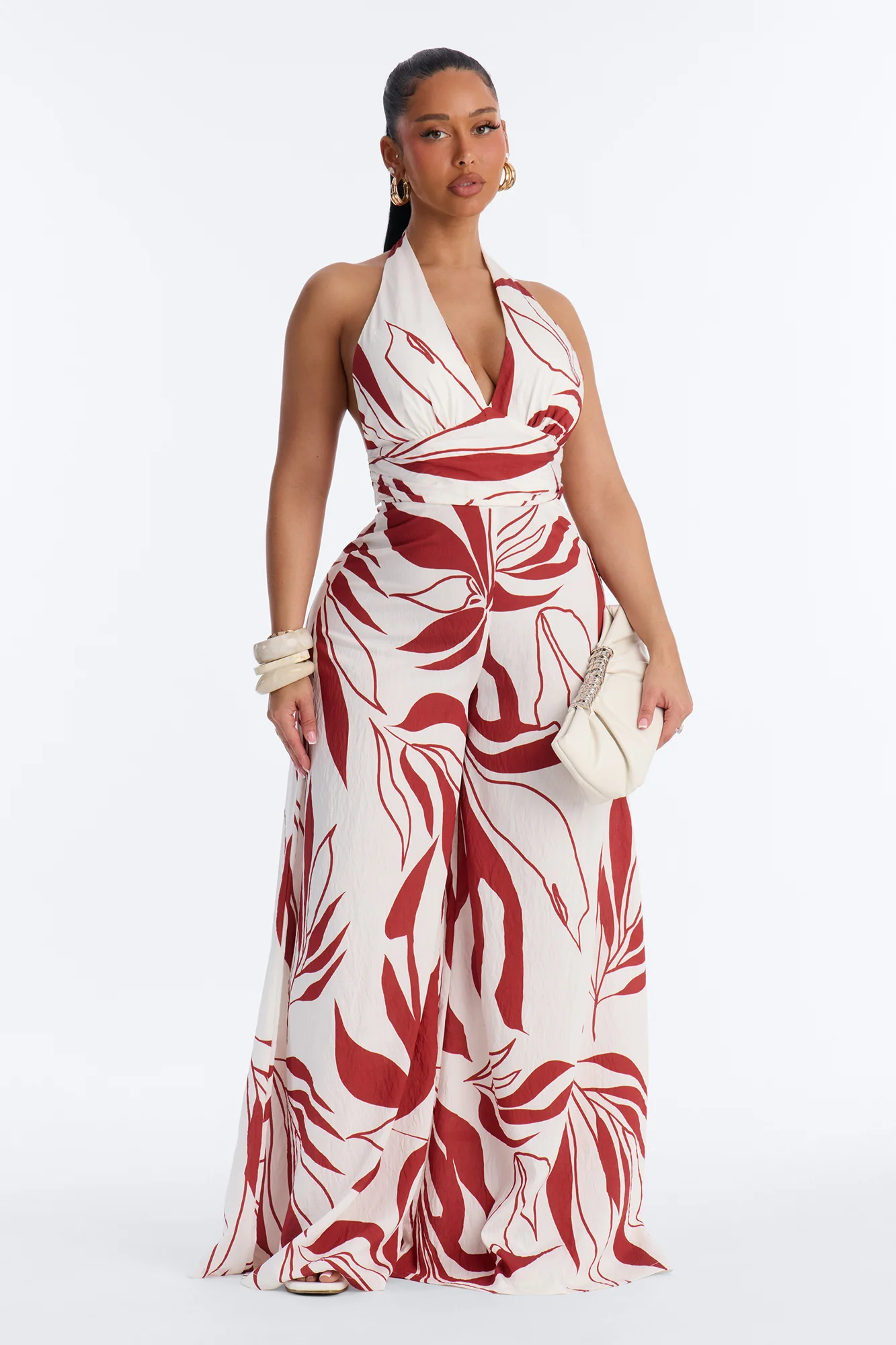 Vacation Vibe Backless Halter Jumpsuit - Rust