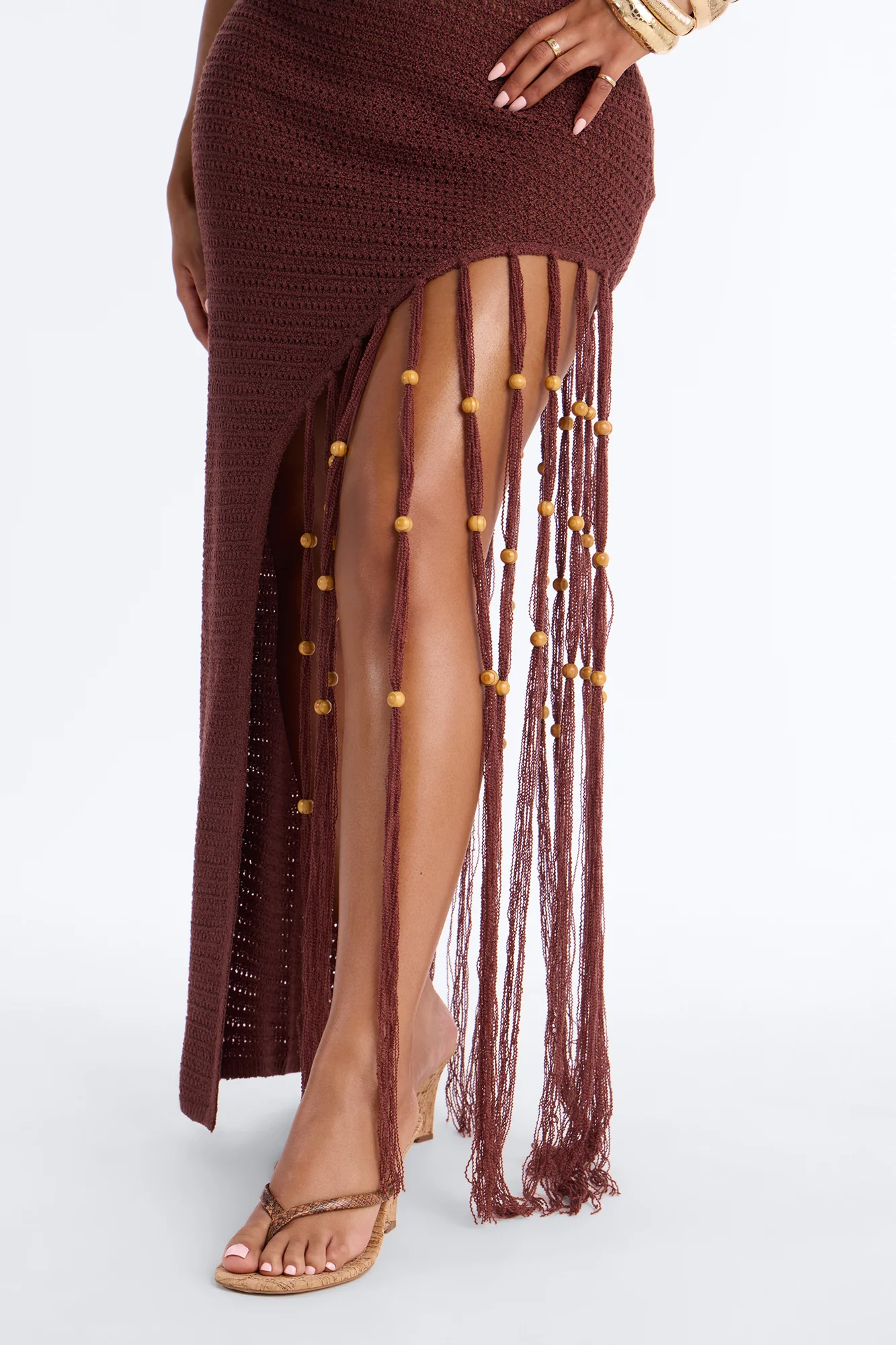 Vacation Vixen Fringe Crochet Maxi Dress - Brown - Image 3