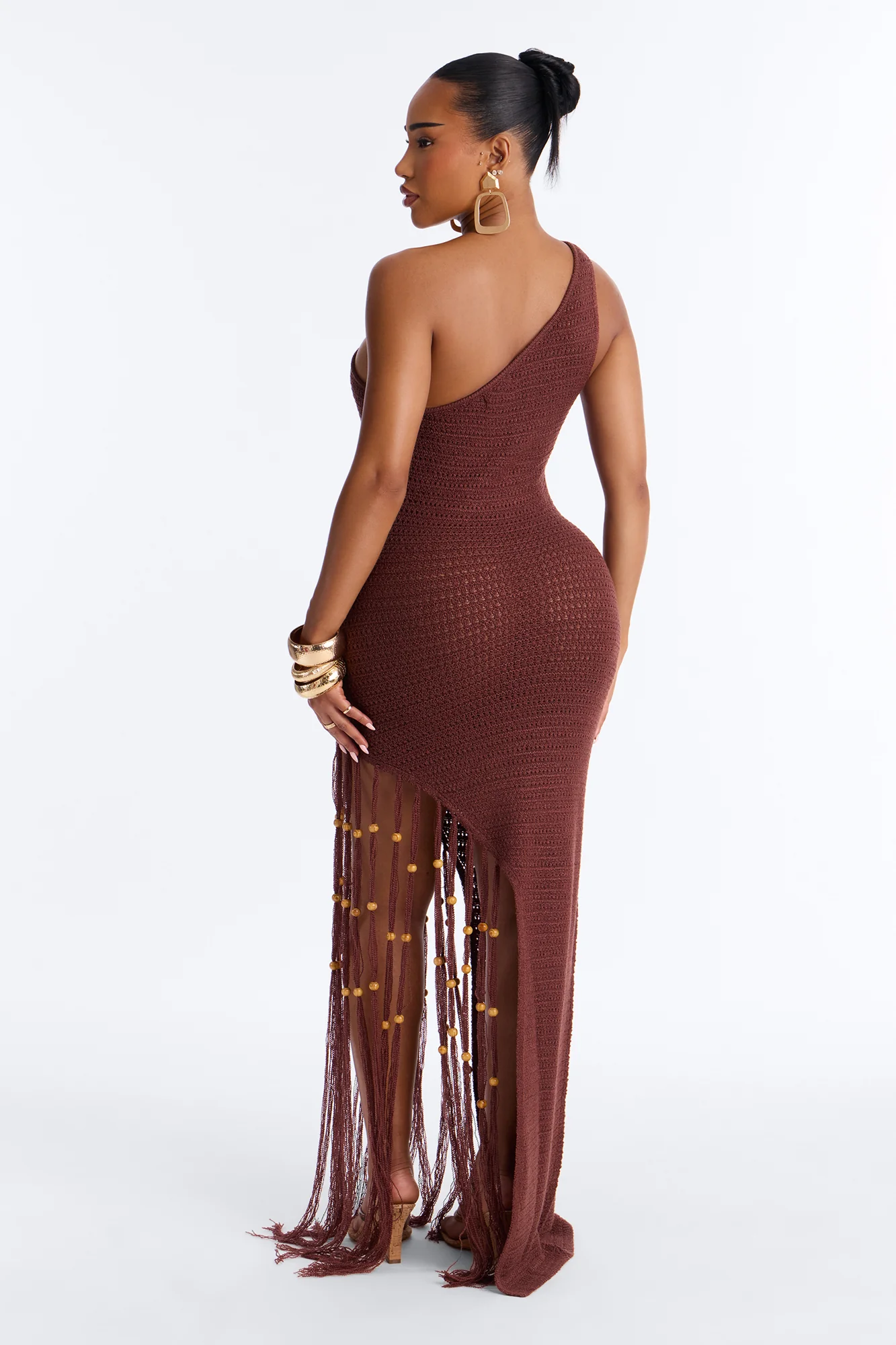 Vacation Vixen Fringe Crochet Maxi Dress - Brown - Image 4
