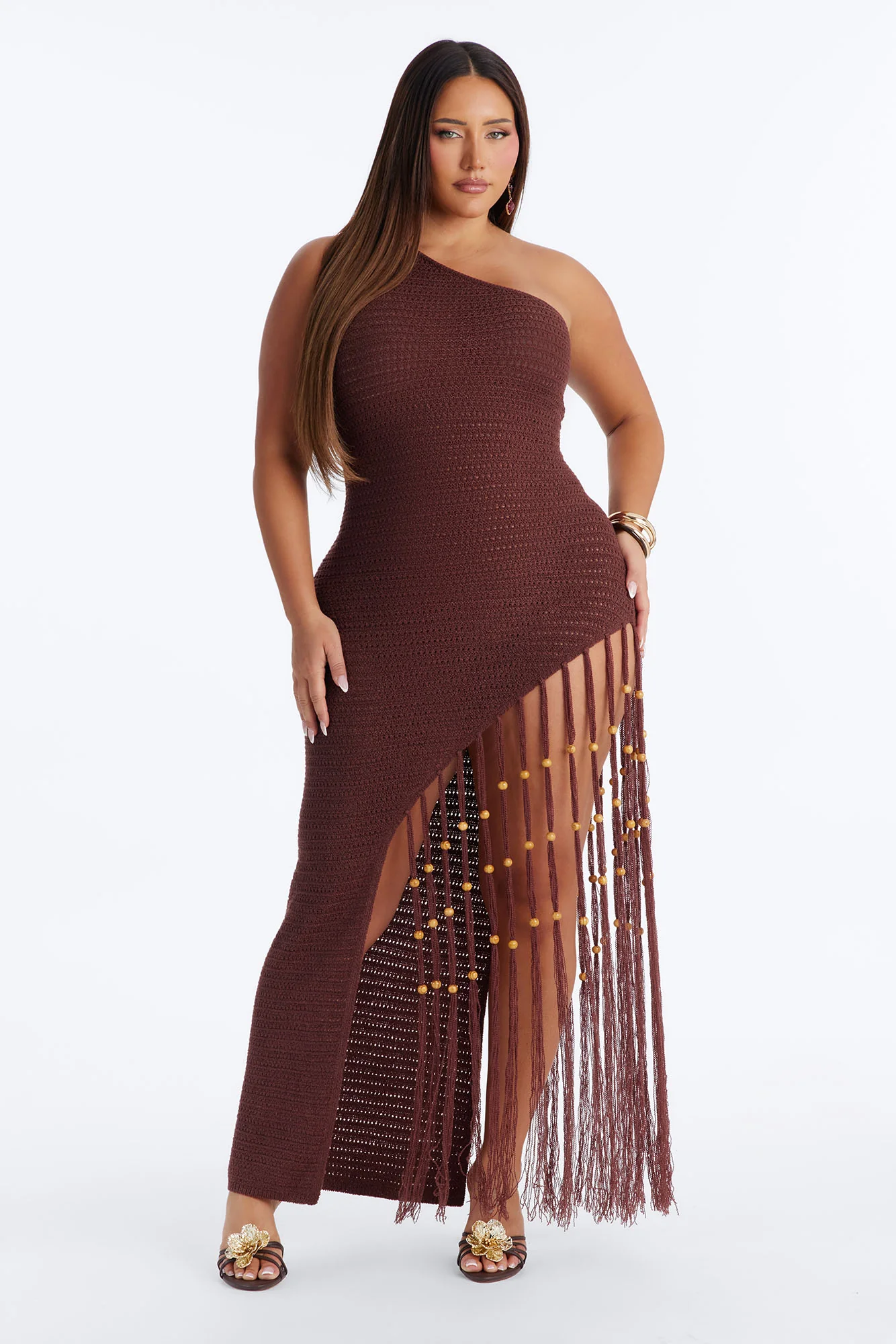 Vacation Vixen Fringe Crochet Maxi Dress - Brown - Image 5