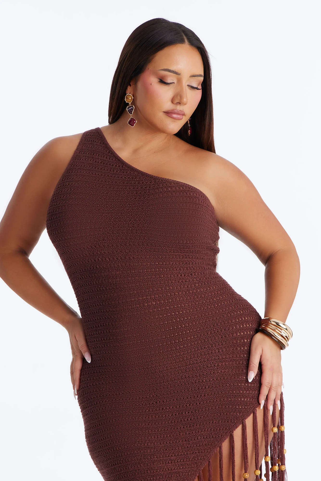 Vacation Vixen Fringe Crochet Maxi Dress - Brown - Image 6