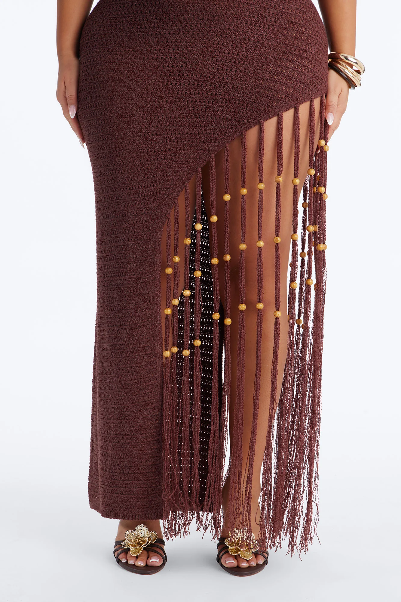 Vacation Vixen Fringe Crochet Maxi Dress - Brown - Image 7