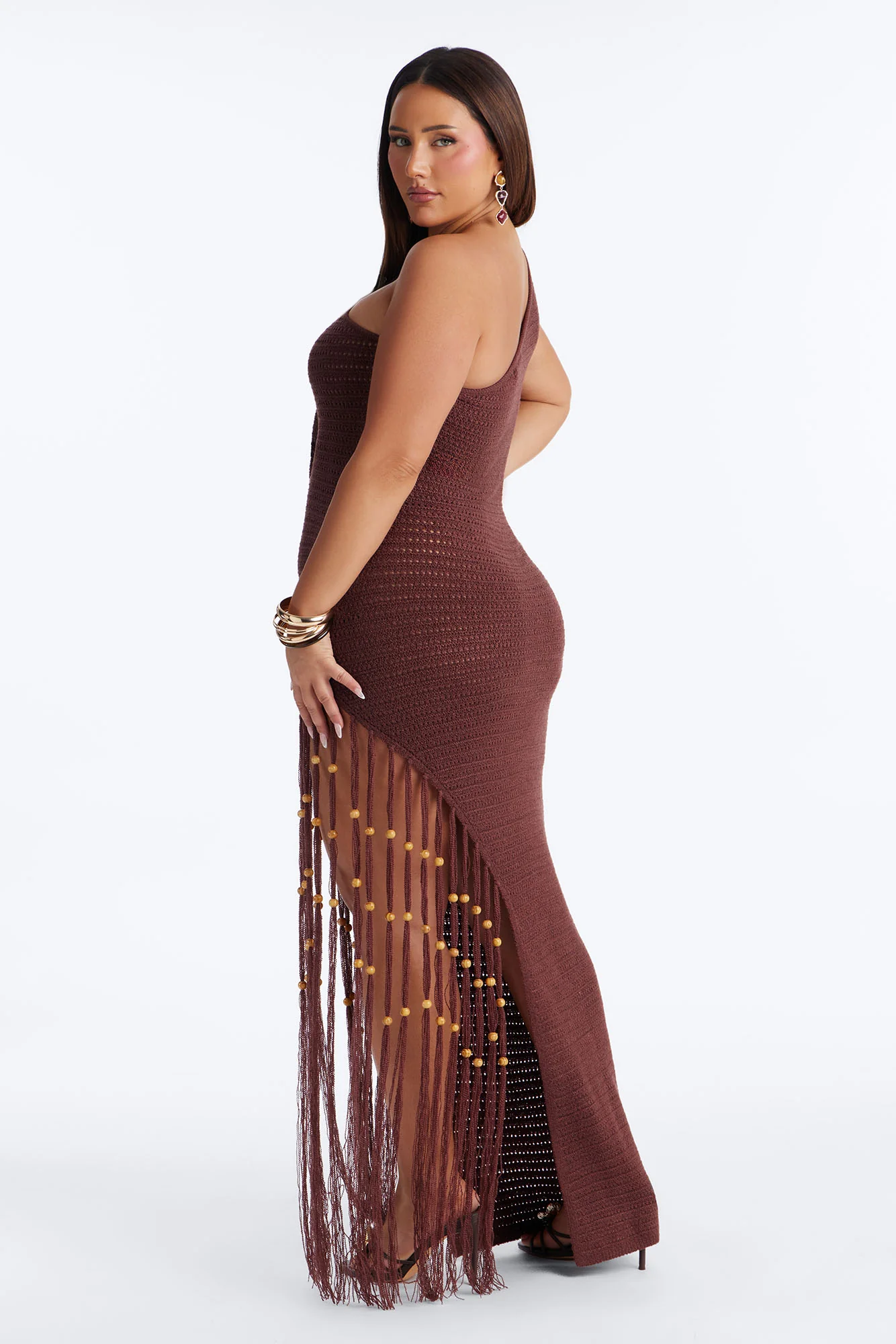 Vacation Vixen Fringe Crochet Maxi Dress - Brown - Image 8