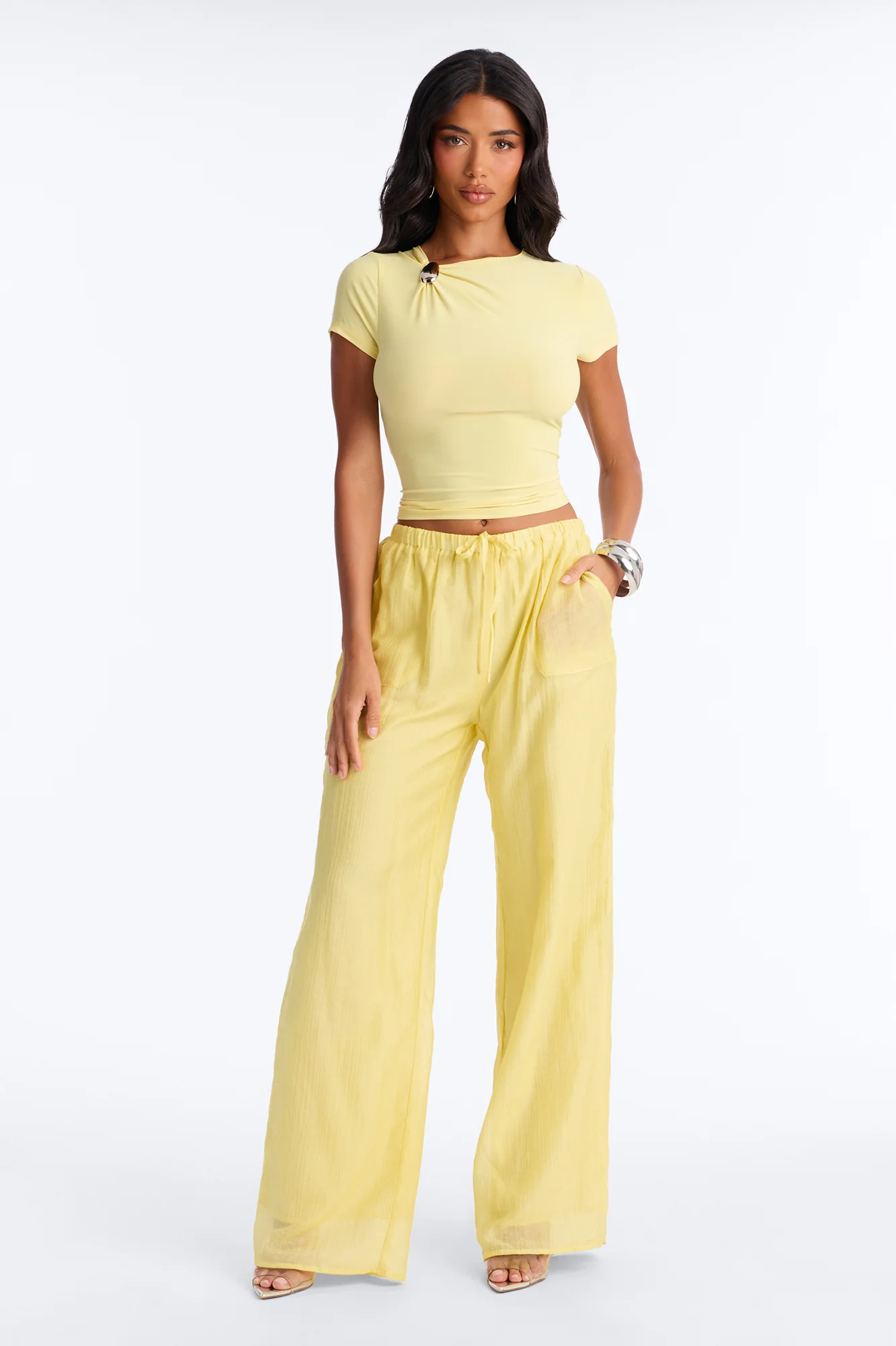 Vacay Babe Textured Wide Leg Pant - Butter Yellow