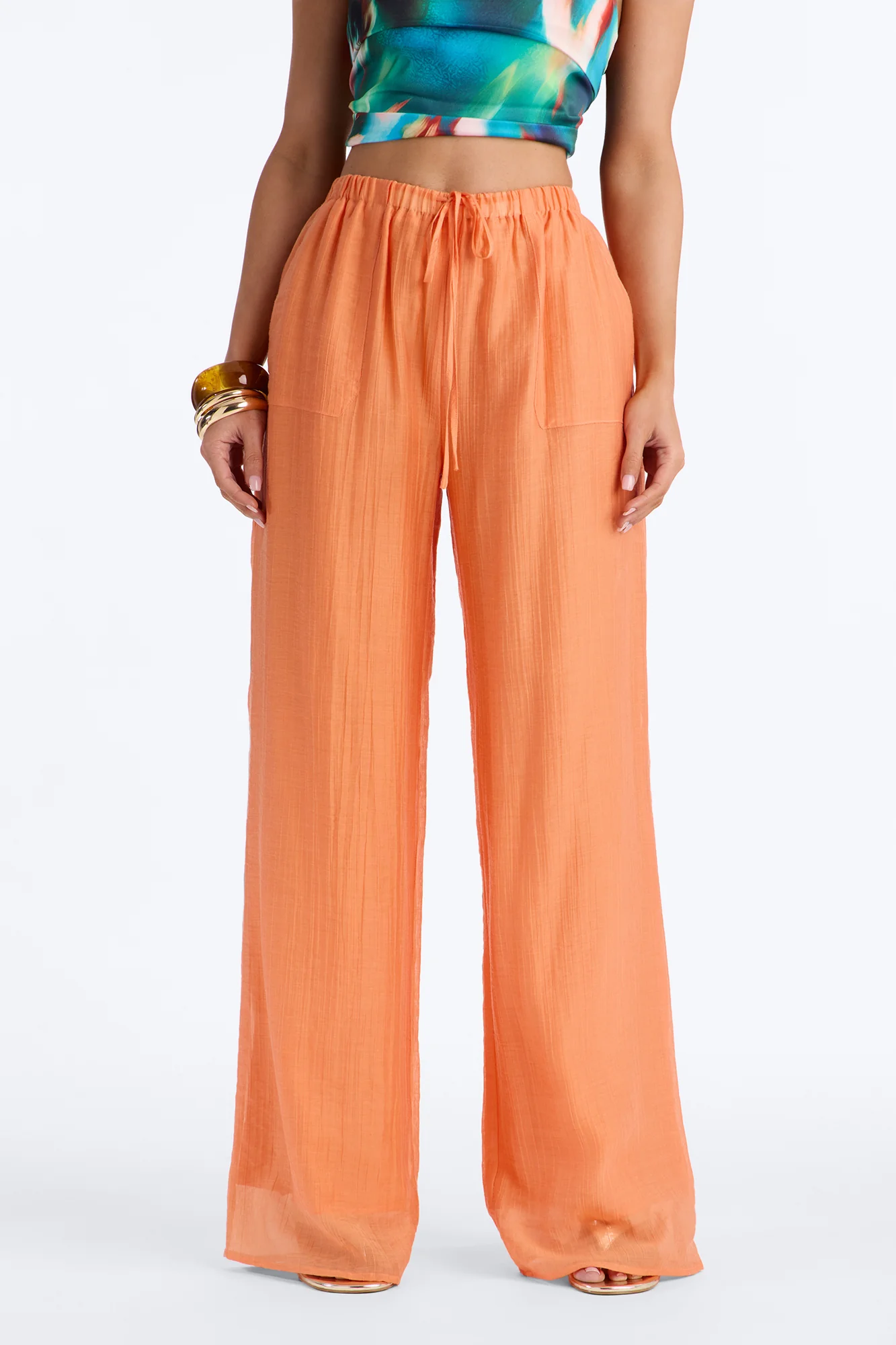 Vacay Babe Textured Wide Leg Pant - Orange - Image 2