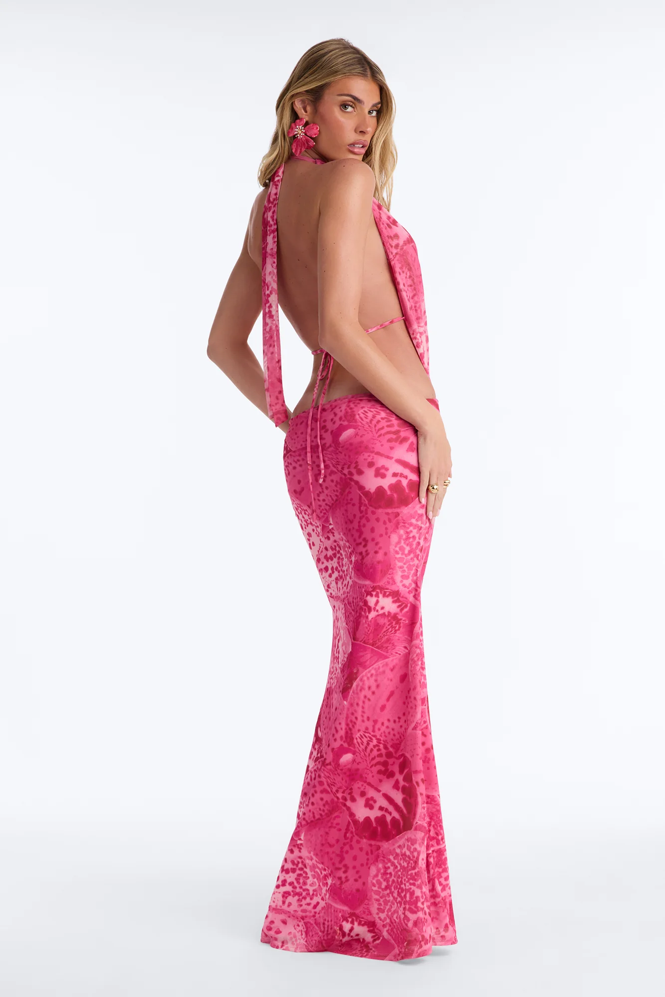 Vacay Mode Backless Mesh Maxi Dress - Pink - Image 5