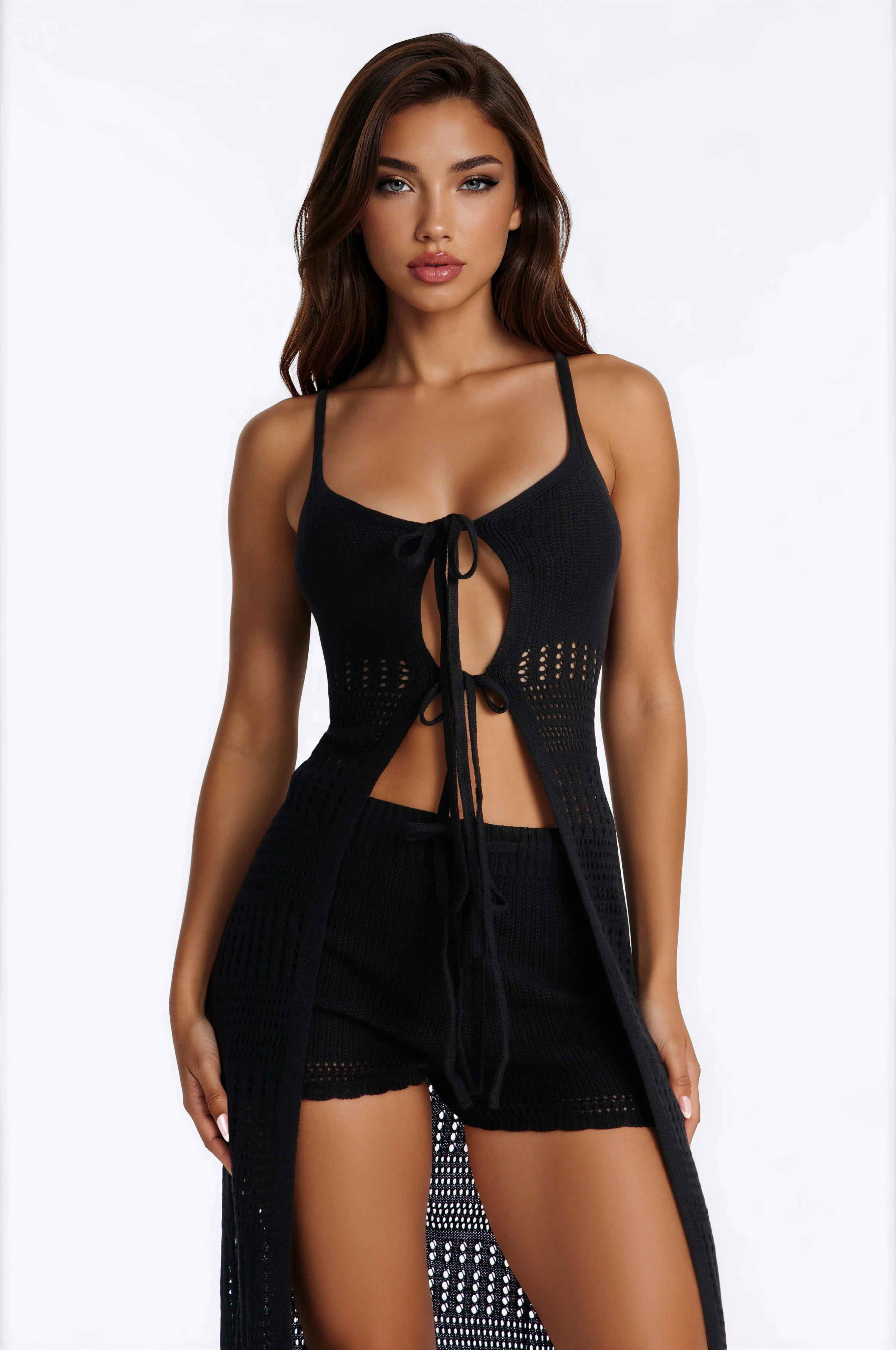 Vacay Vibe Crochet Short Set - Black - Image 2