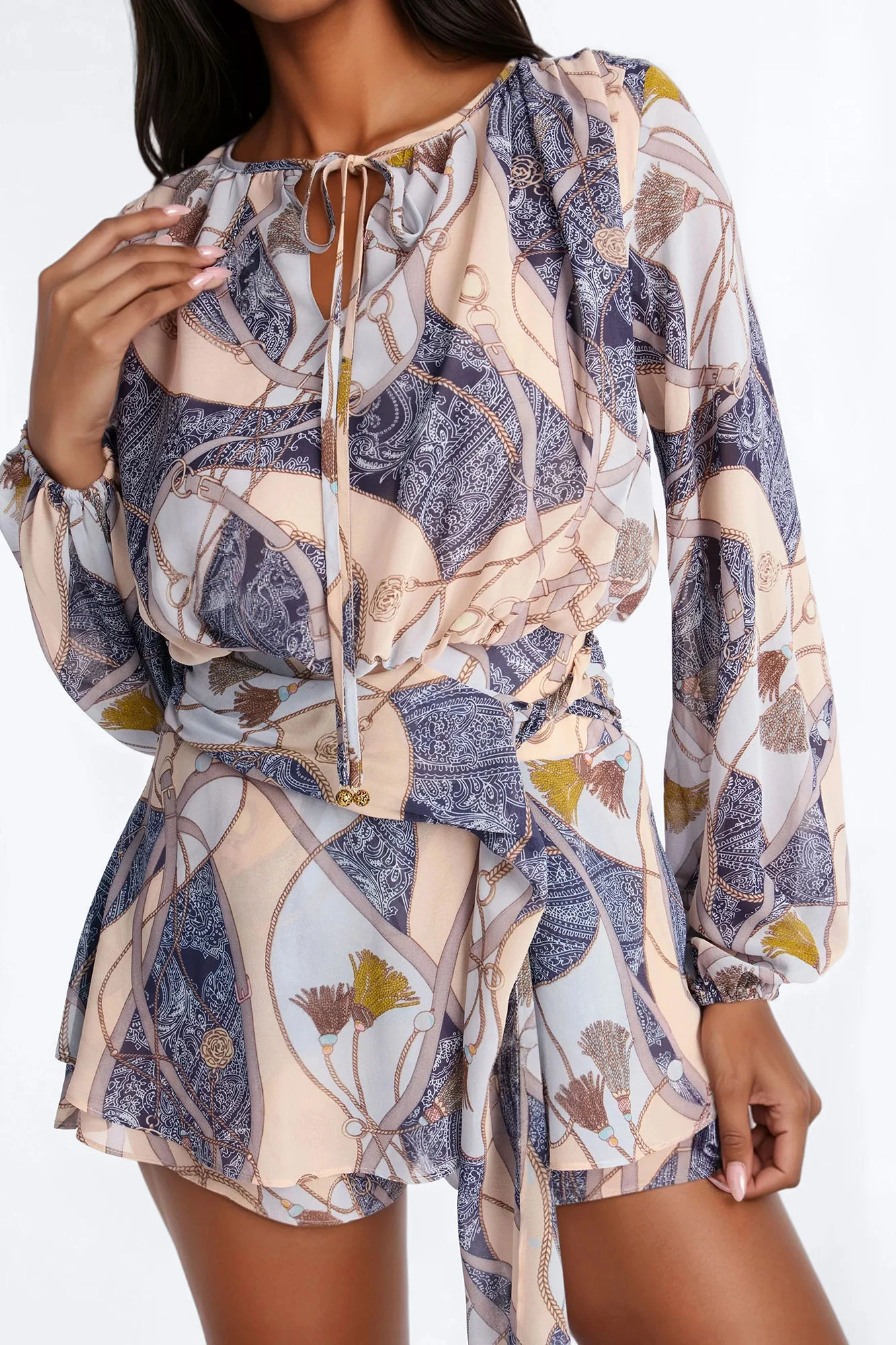 Vale Chiffon Tie Waist Romper - Multi Color - Image 3