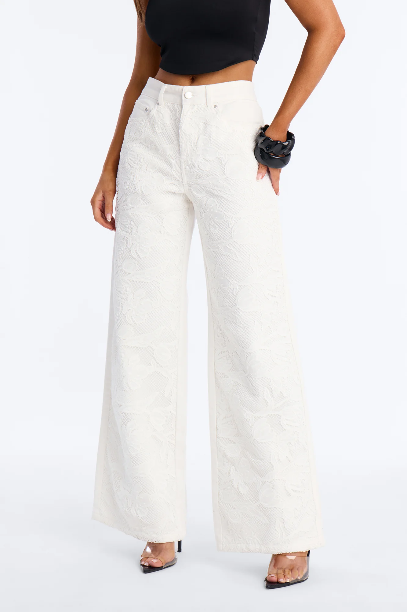 Valencia Crochet Lace Overlay Jeans - White