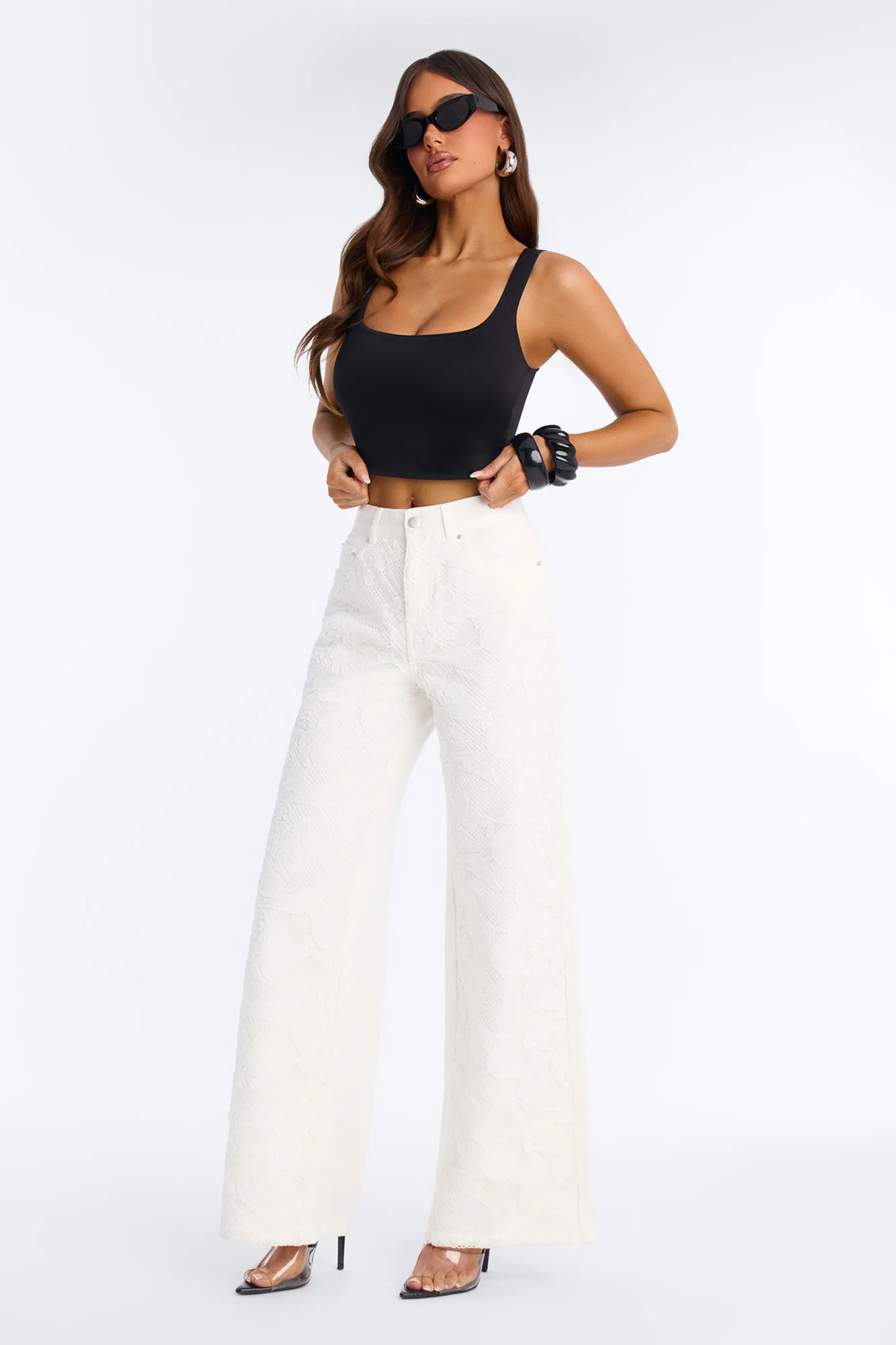 Valencia Crochet Lace Overlay Jeans - White - Image 2