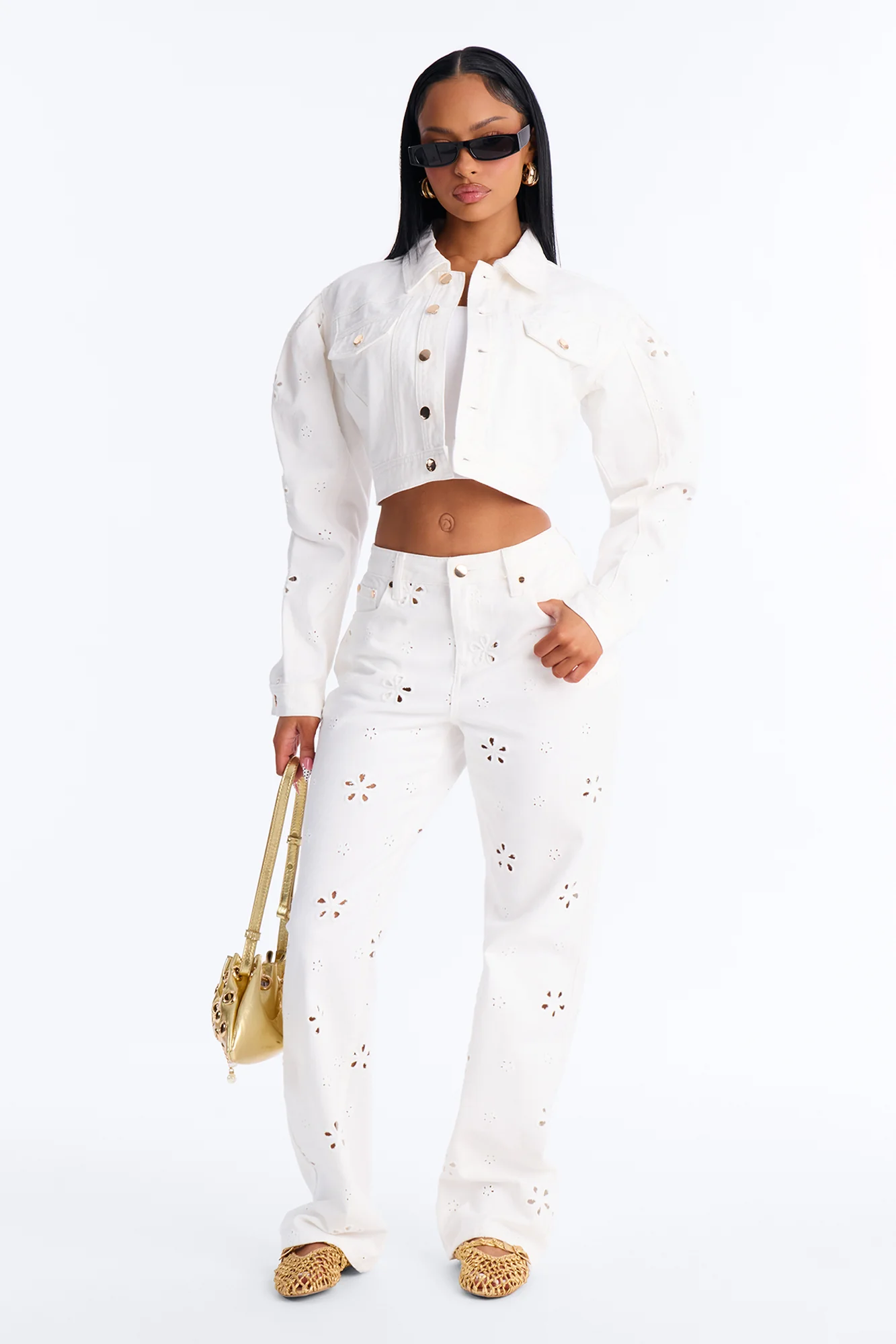 Valencia Eyelet Balloon Sleeve Jacket - White - Image 2