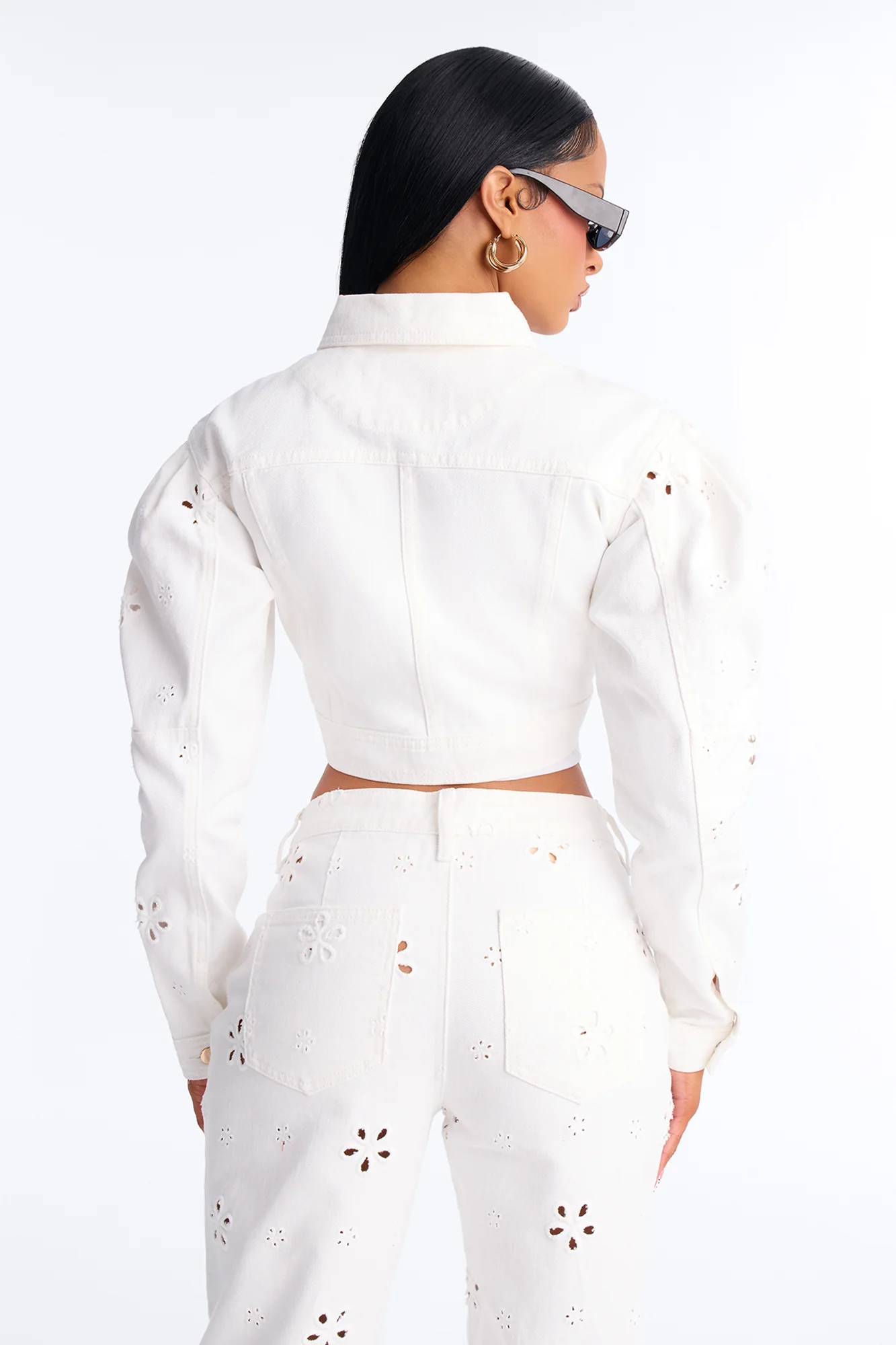 Valencia Eyelet Balloon Sleeve Jacket - White - Image 3