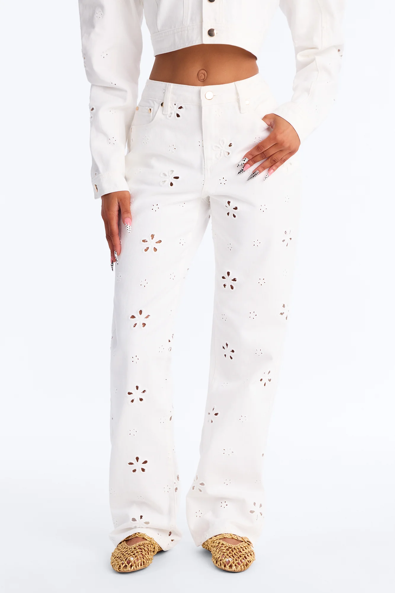 Valencia Eyelet Straight Leg Jeans - White