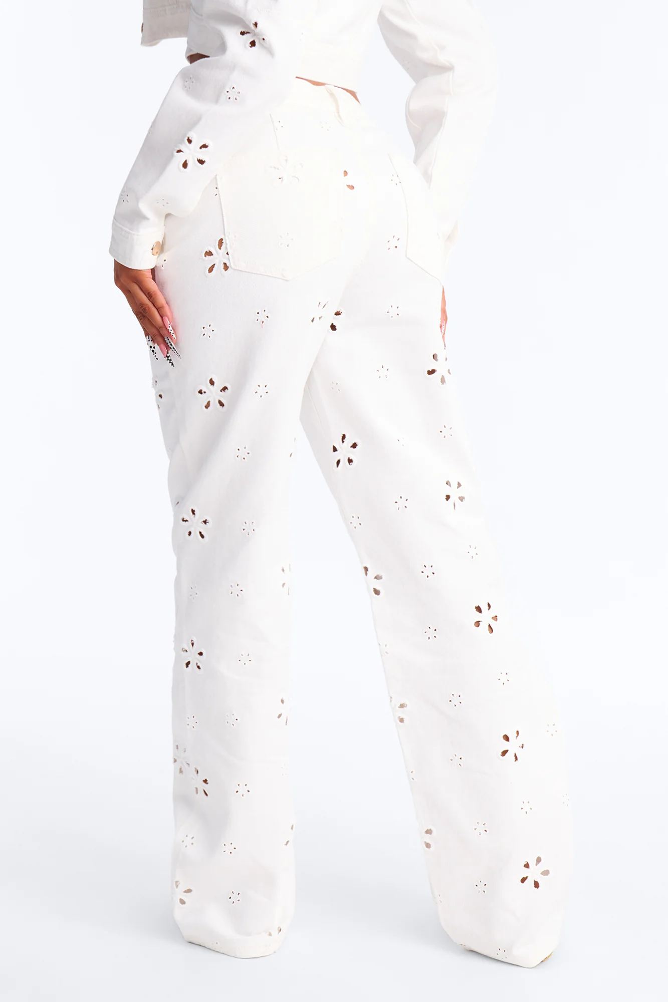 Valencia Eyelet Straight Leg Jeans - White - Image 3