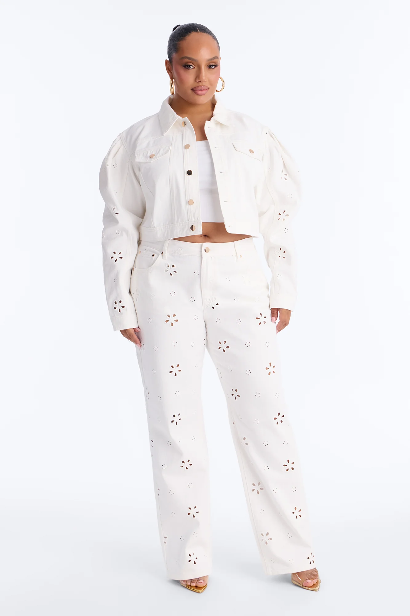 Valencia Eyelet Straight Leg Jeans - White - Image 5