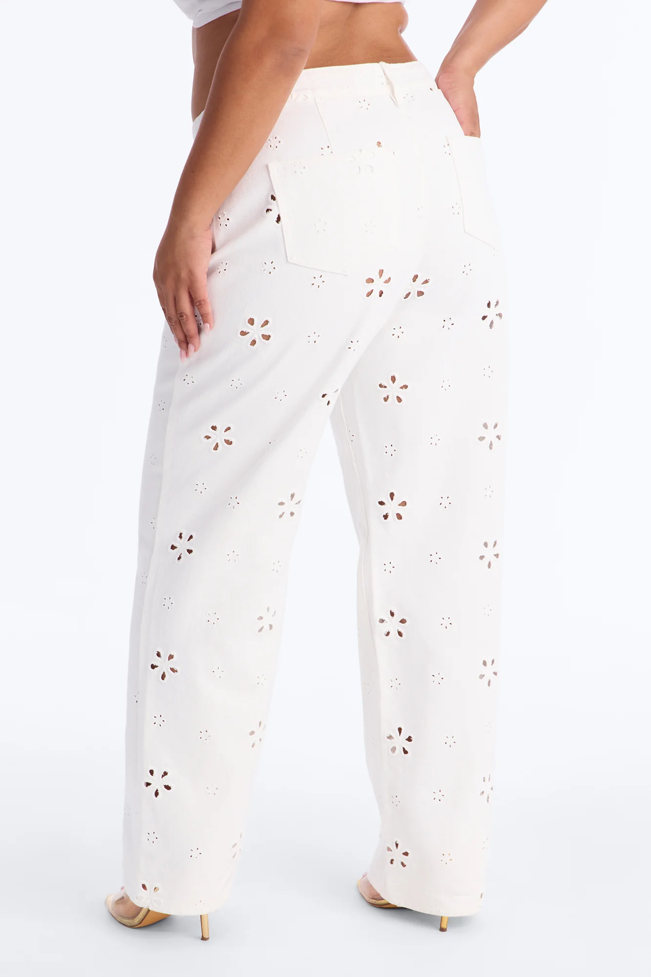 Valencia Eyelet Straight Leg Jeans - White - Image 6