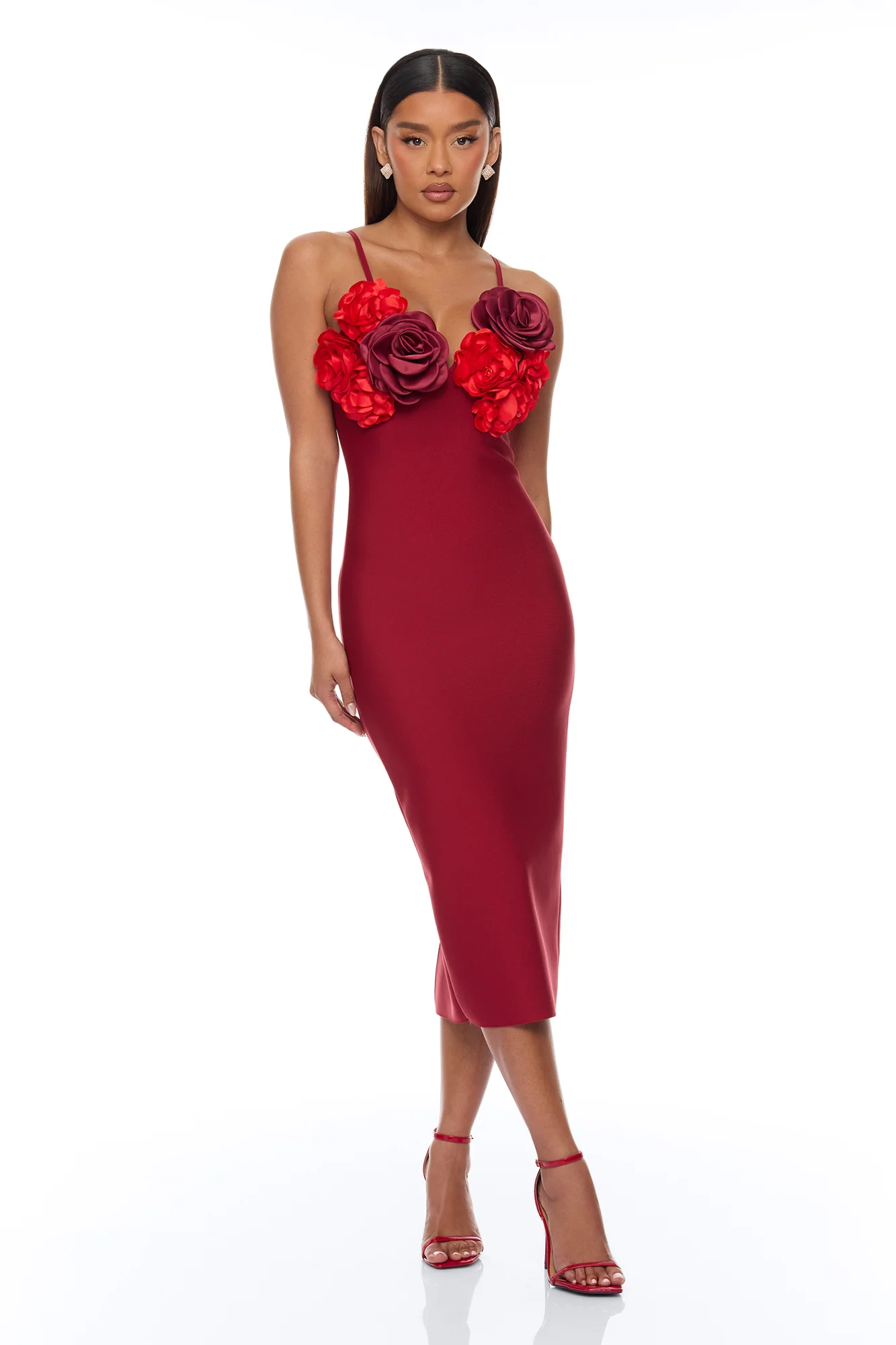 Valentina Bandage Midi Dress - Wine/combo