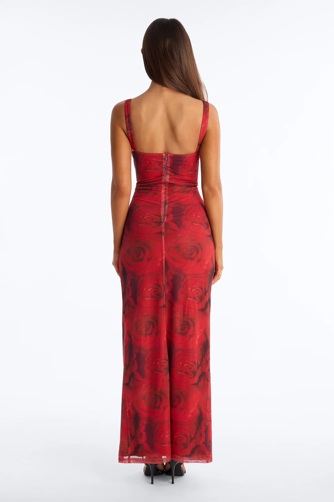 Valentina Hook And Eye Mesh Maxi Dress - Red/combo - Image 4