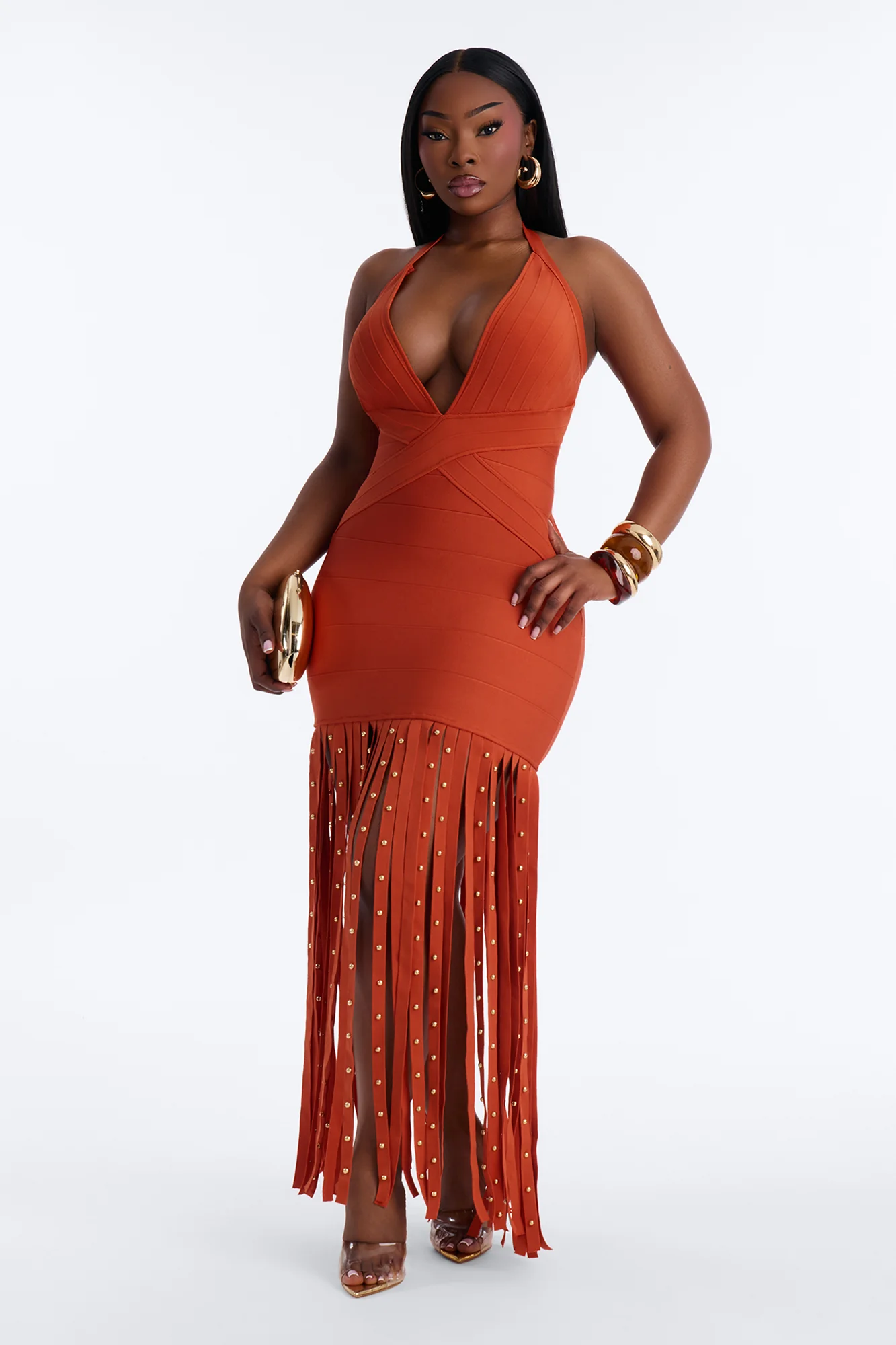 Valeria Bandage Fringe Maxi Dress - Rust - Image 5