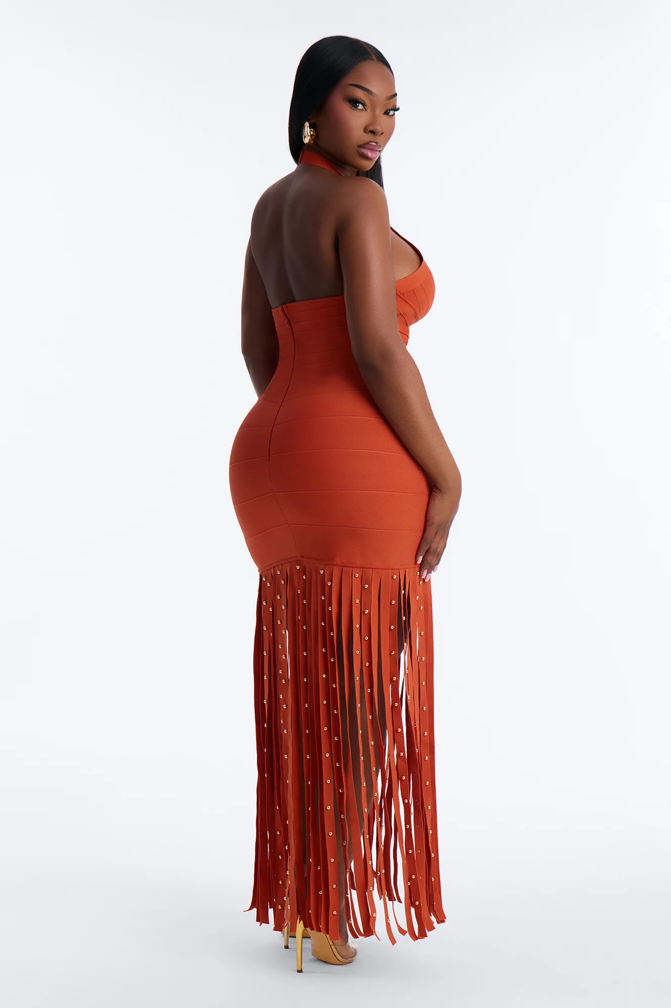 Valeria Bandage Fringe Maxi Dress - Rust - Image 8