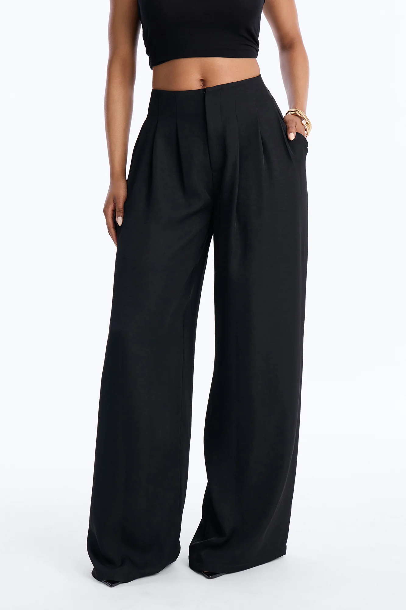 Valeria Pleated High Rise Wide Leg Pant 33″ - Black - Image 2