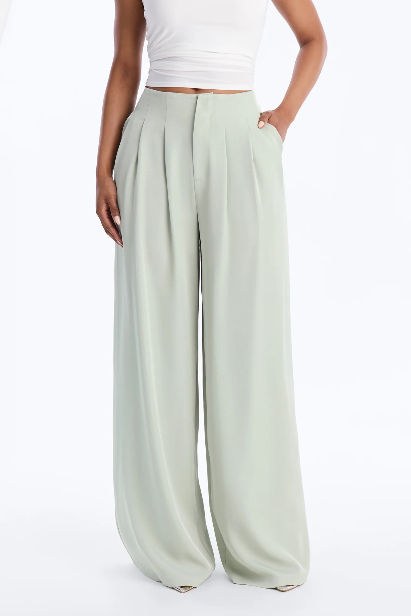 Valeria Pleated High Rise Wide Leg Pant 33″ - Sage - Image 2