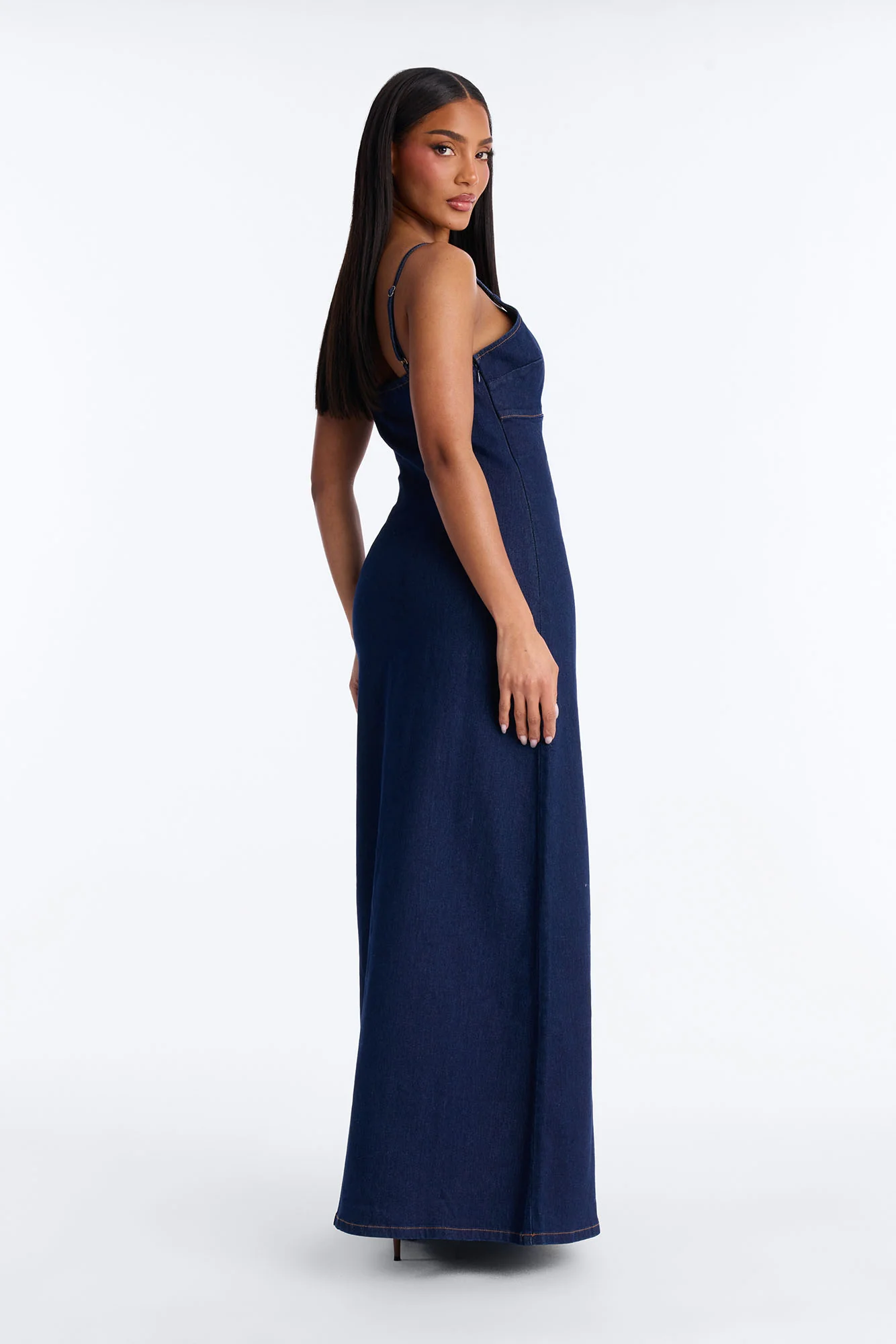 Valeria Tie Denim Maxi Dress - Dark Wash - Image 3