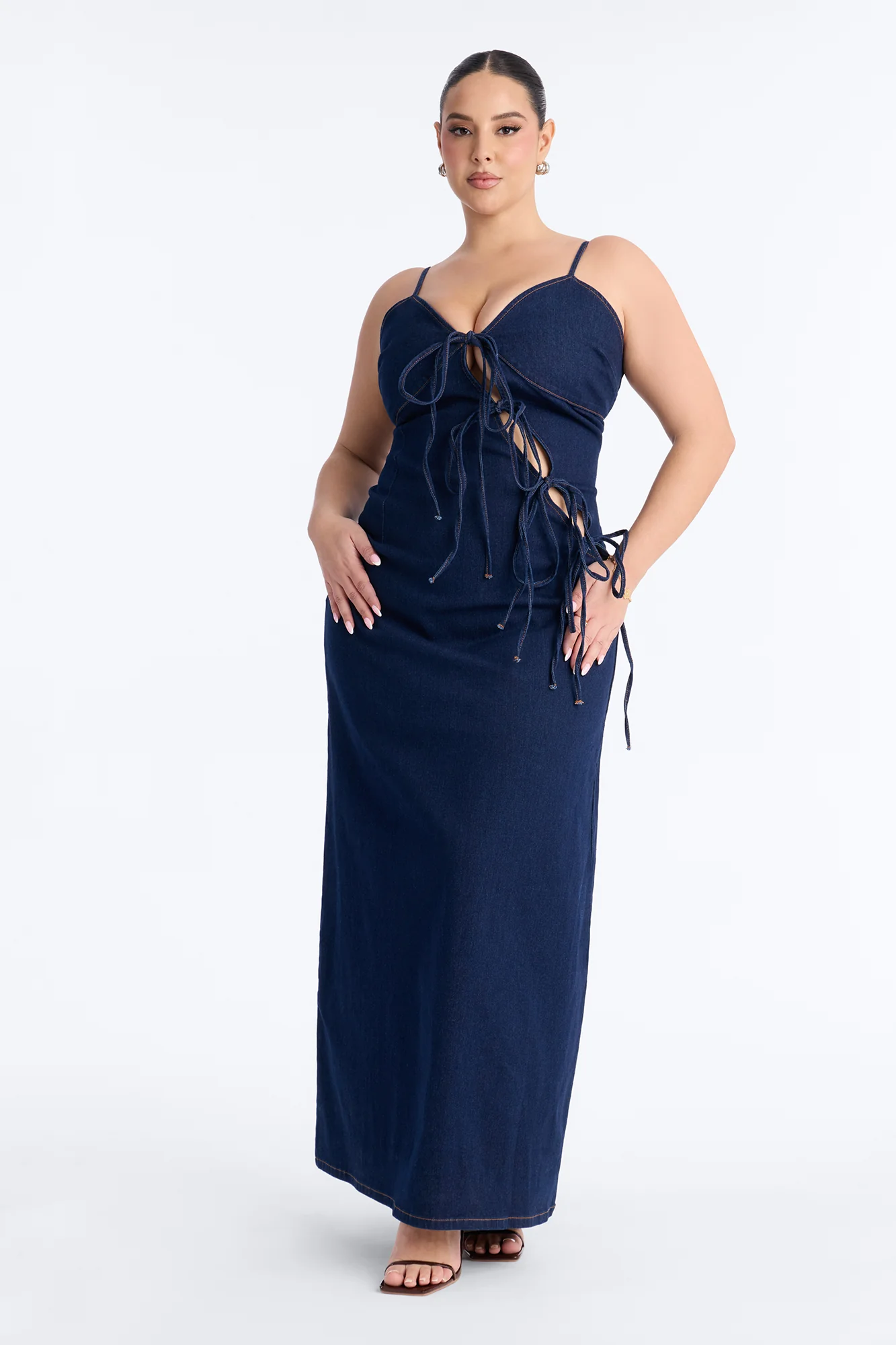 Valeria Tie Denim Maxi Dress - Dark Wash - Image 4