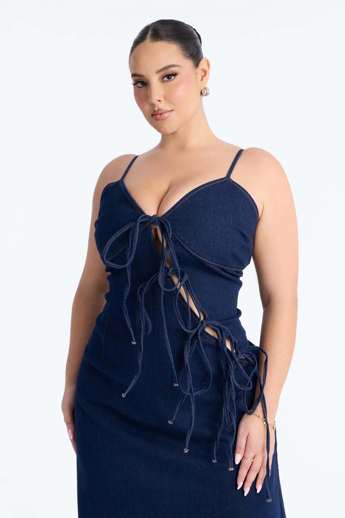 Valeria Tie Denim Maxi Dress - Dark Wash - Image 5
