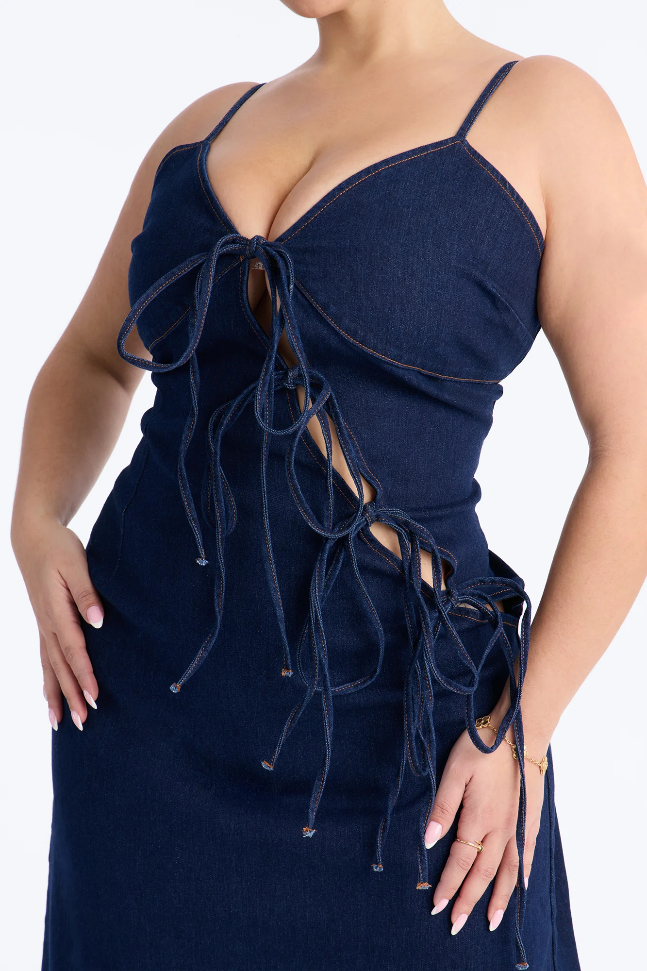 Valeria Tie Denim Maxi Dress - Dark Wash - Image 6