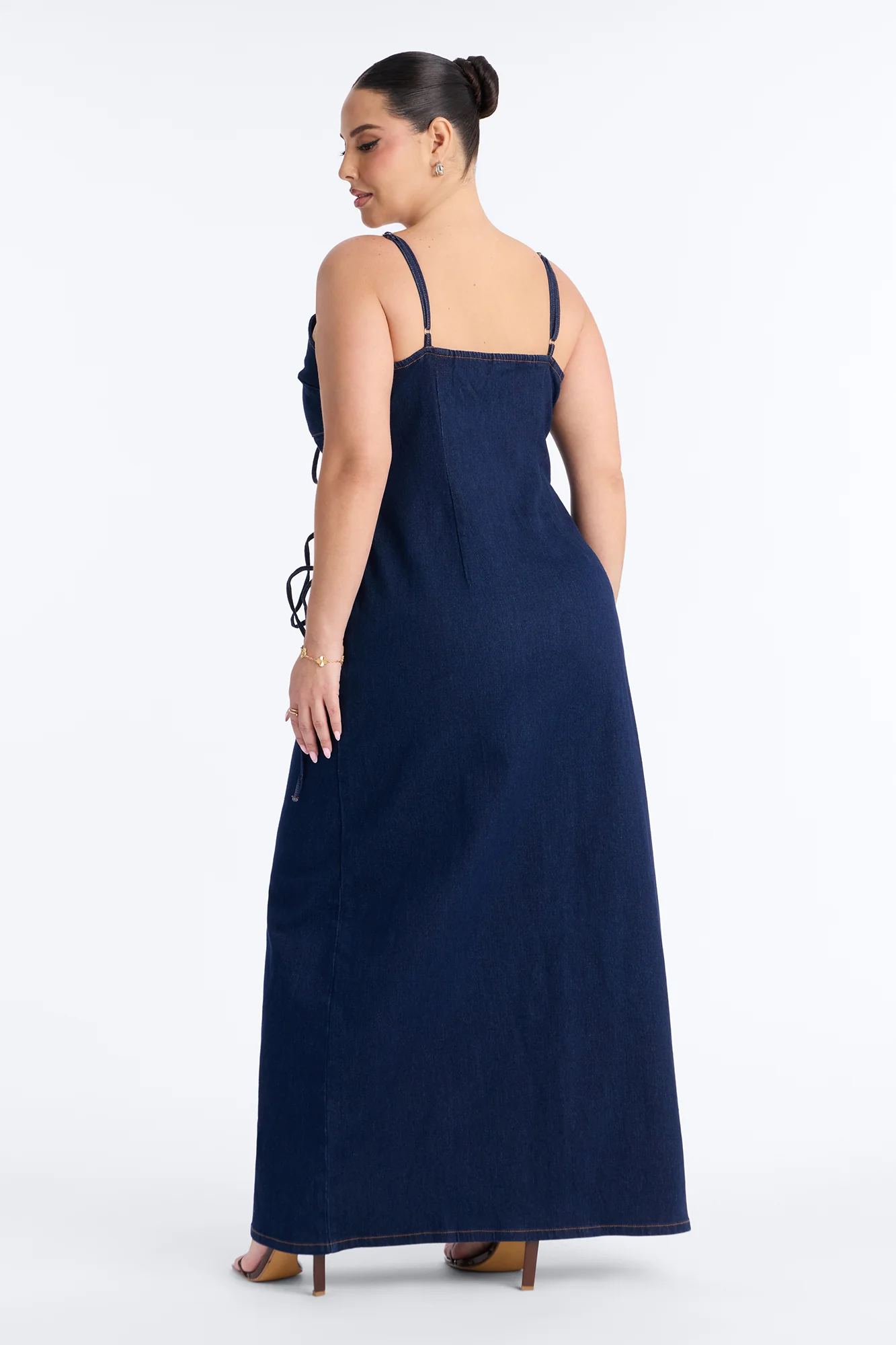 Valeria Tie Denim Maxi Dress - Dark Wash - Image 7