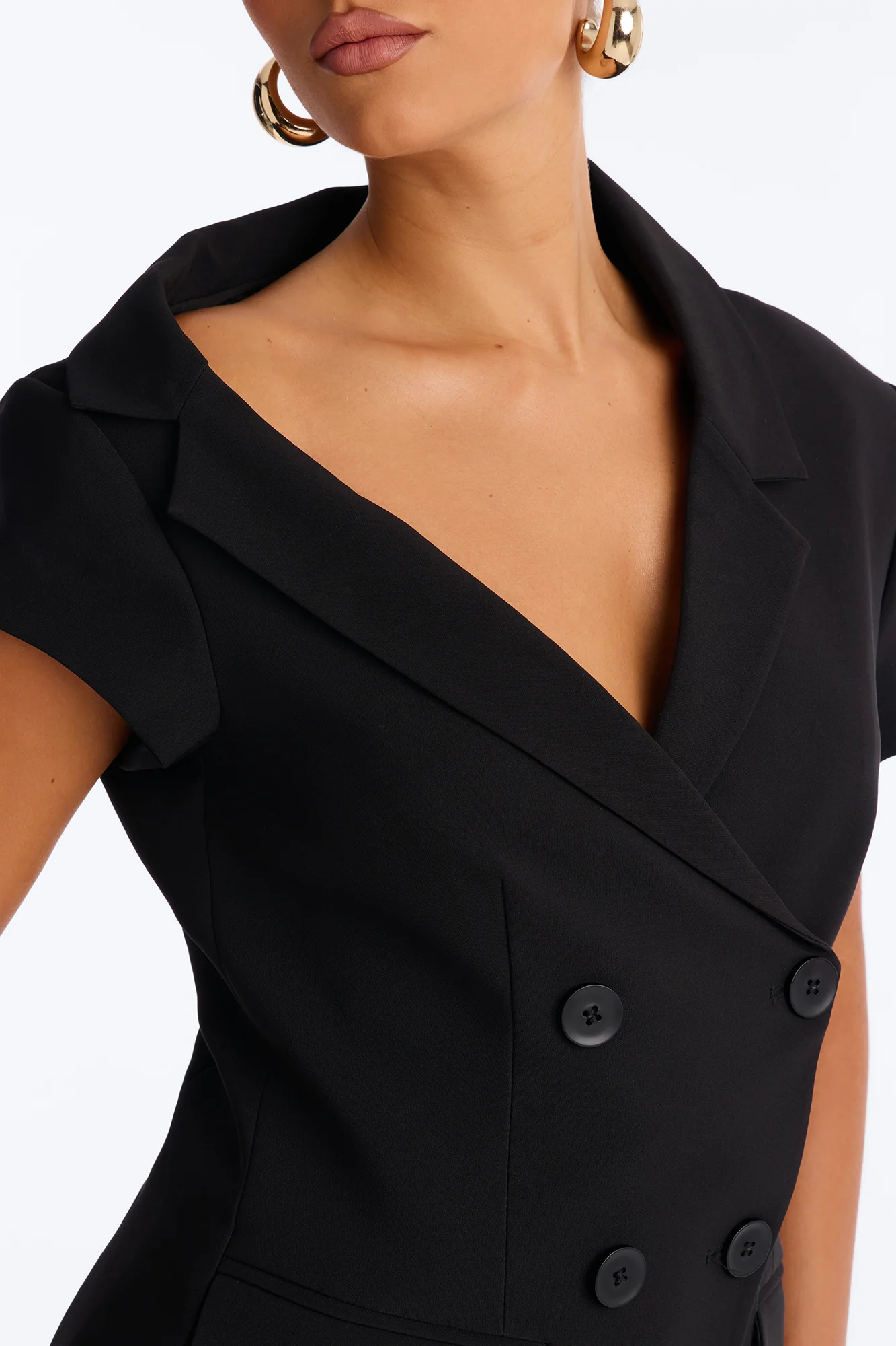 Valerie Asymmetrical Neckline Short Sleeve Blazer - Black - Image 3