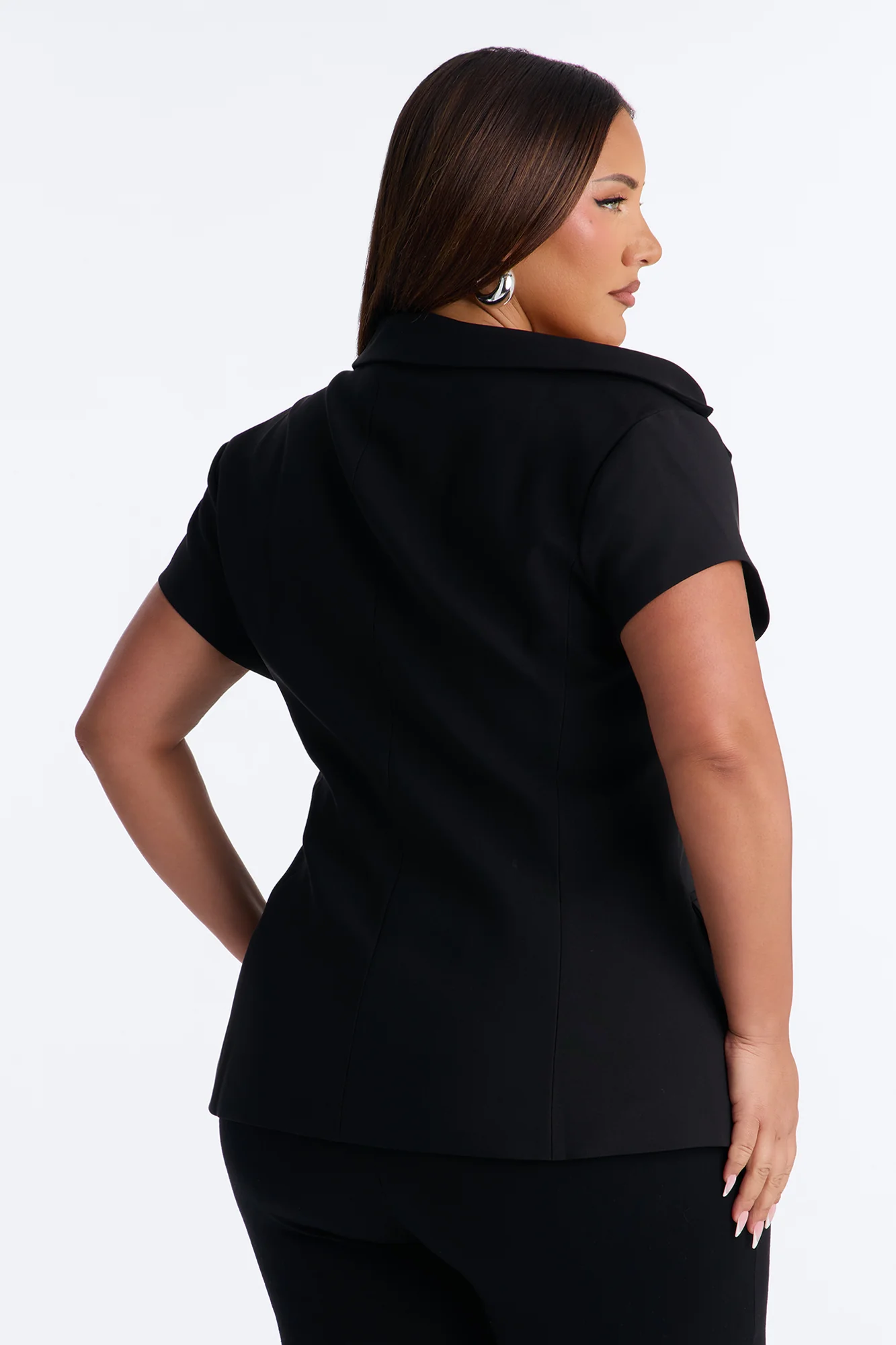 Valerie Asymmetrical Neckline Short Sleeve Blazer - Black - Image 7