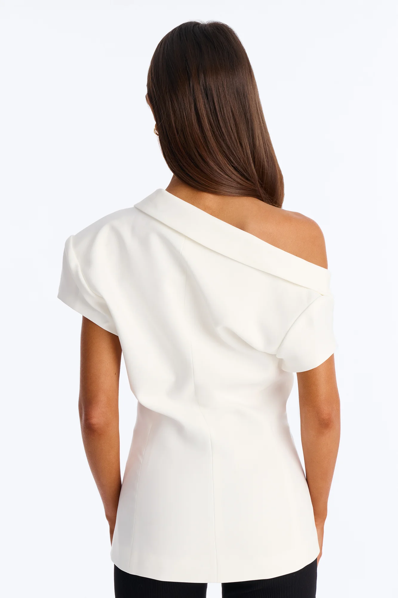Valerie Asymmetrical Neckline Short Sleeve Blazer - White - Image 4