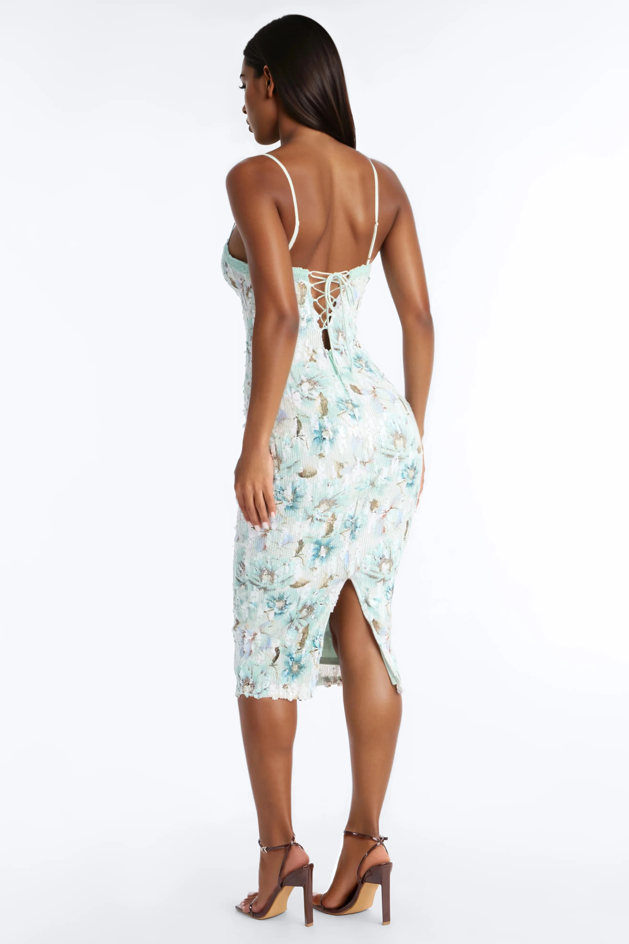 Valerie Floral Sequin Midi Dress - Sage/combo - Image 4
