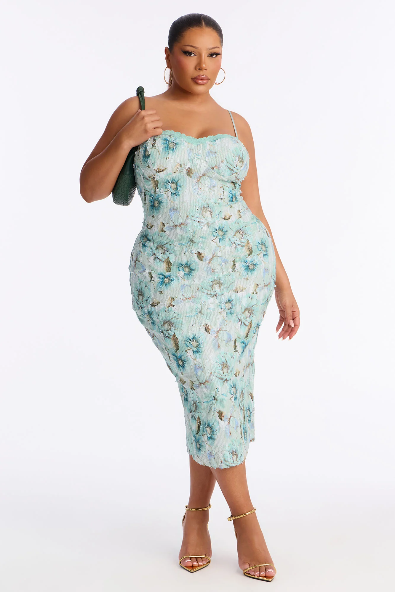 Valerie Floral Sequin Midi Dress - Sage/combo - Image 5