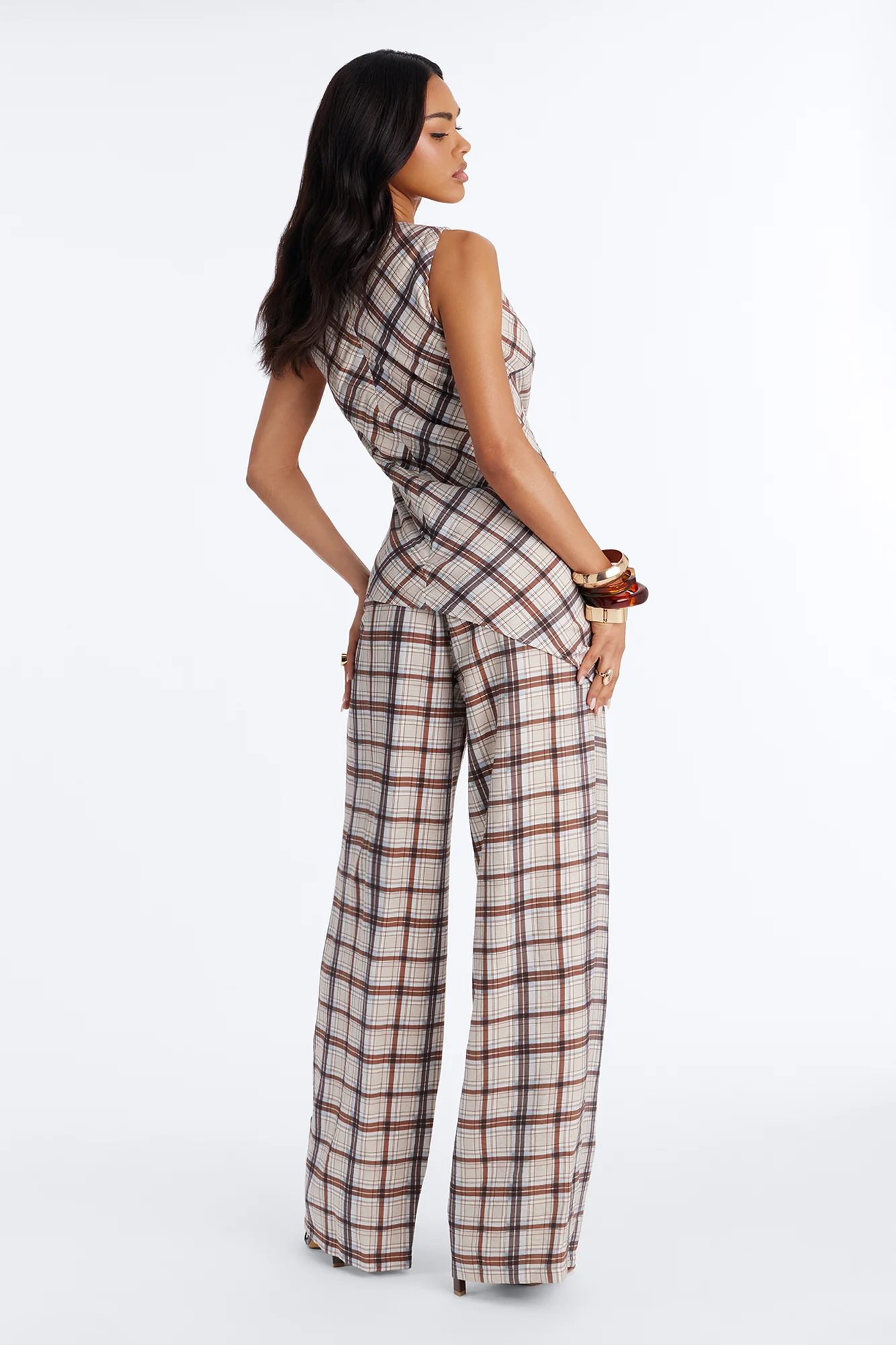 Vana Plaid Draped Jumpsuit - Blue - Image 4