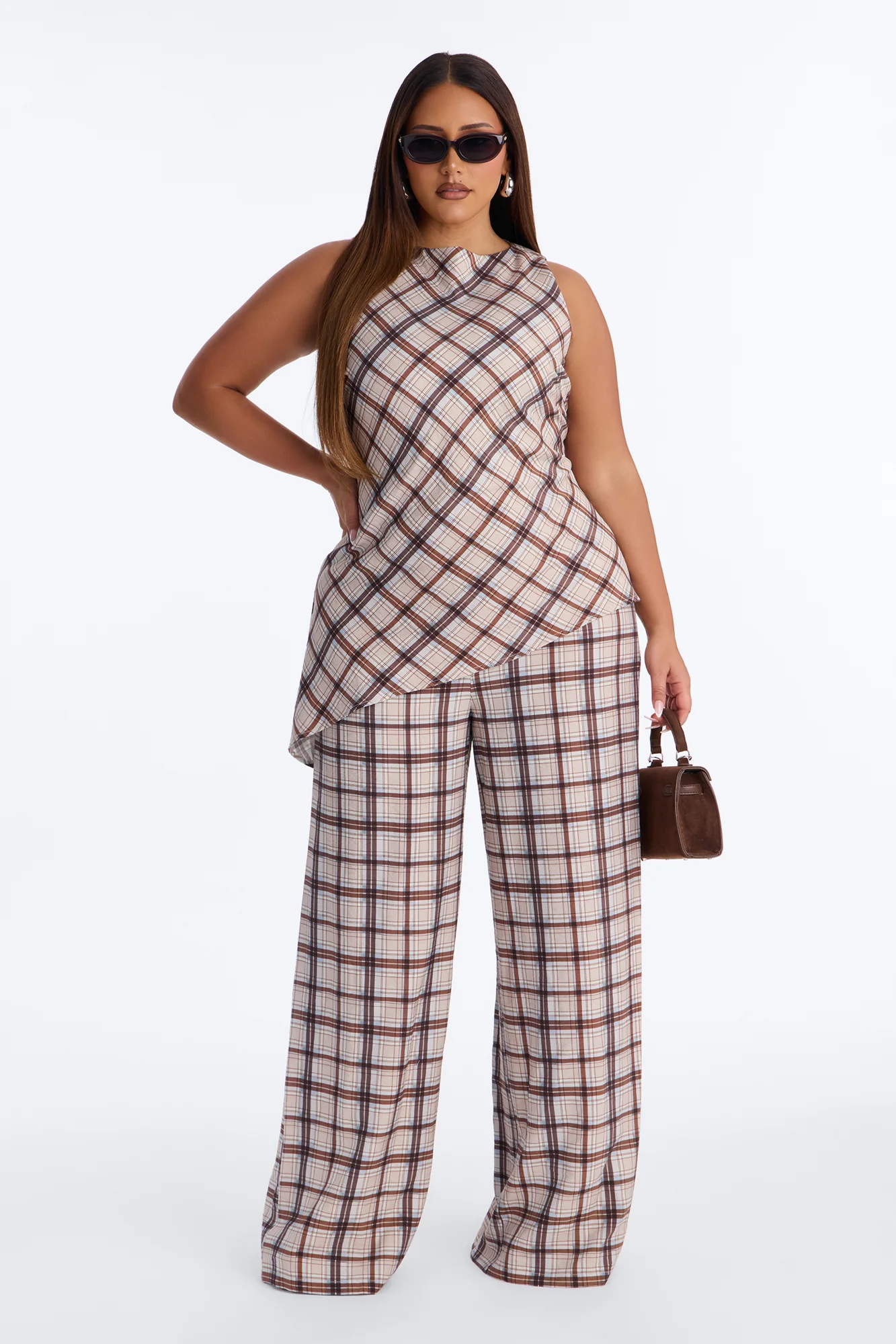 Vana Plaid Draped Jumpsuit - Blue - Image 5