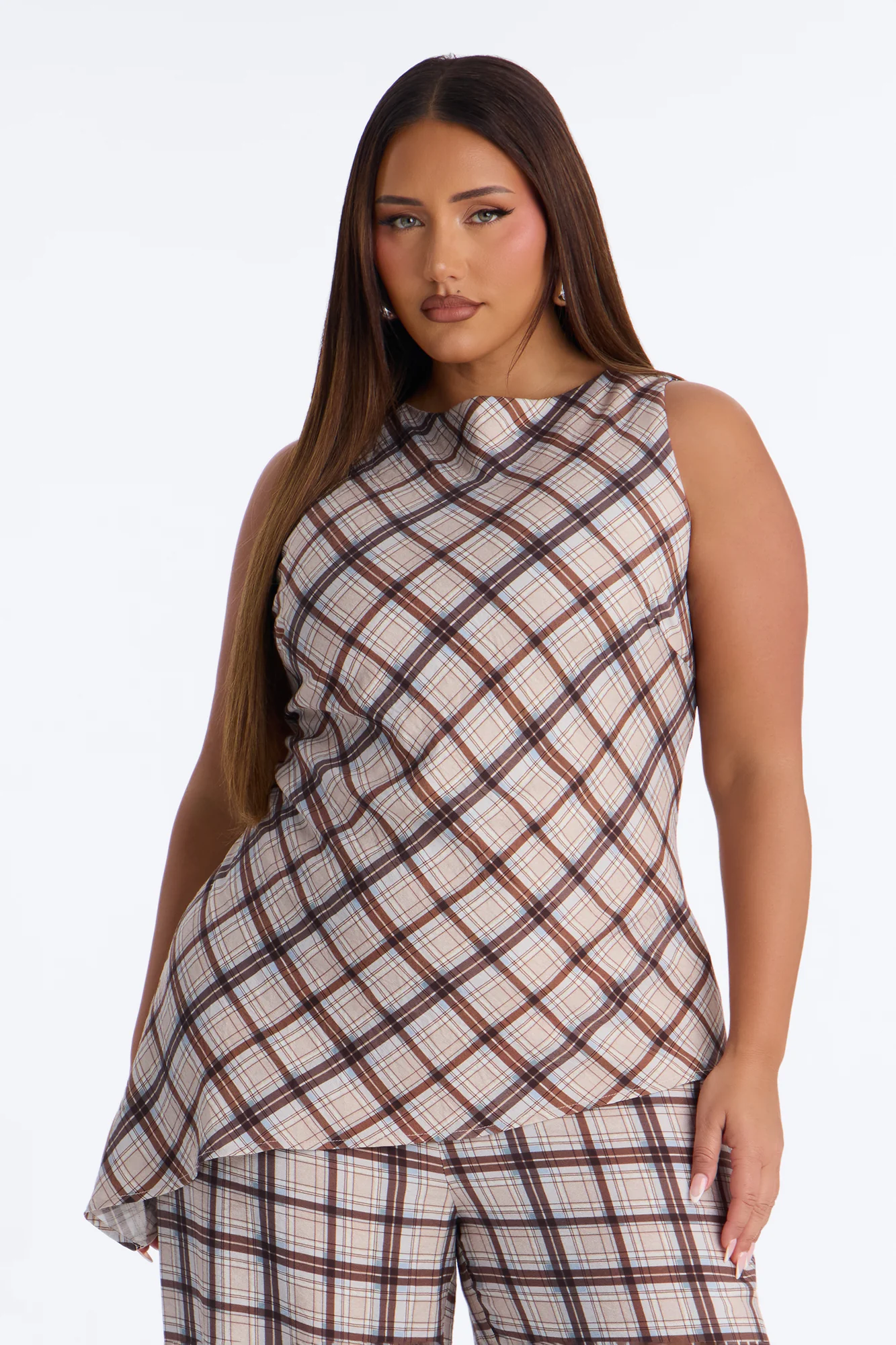 Vana Plaid Draped Jumpsuit - Blue - Image 6