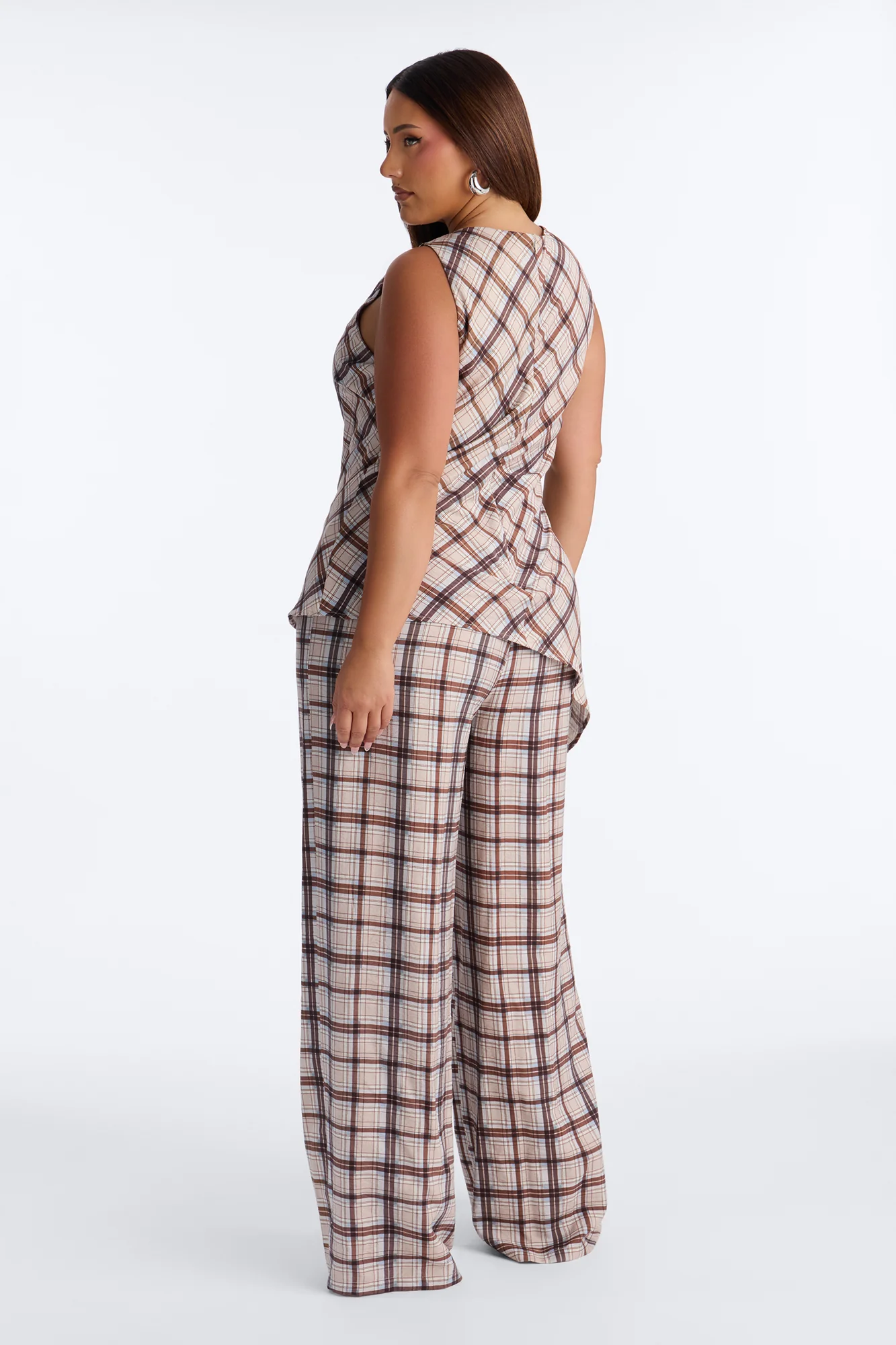 Vana Plaid Draped Jumpsuit - Blue - Image 7