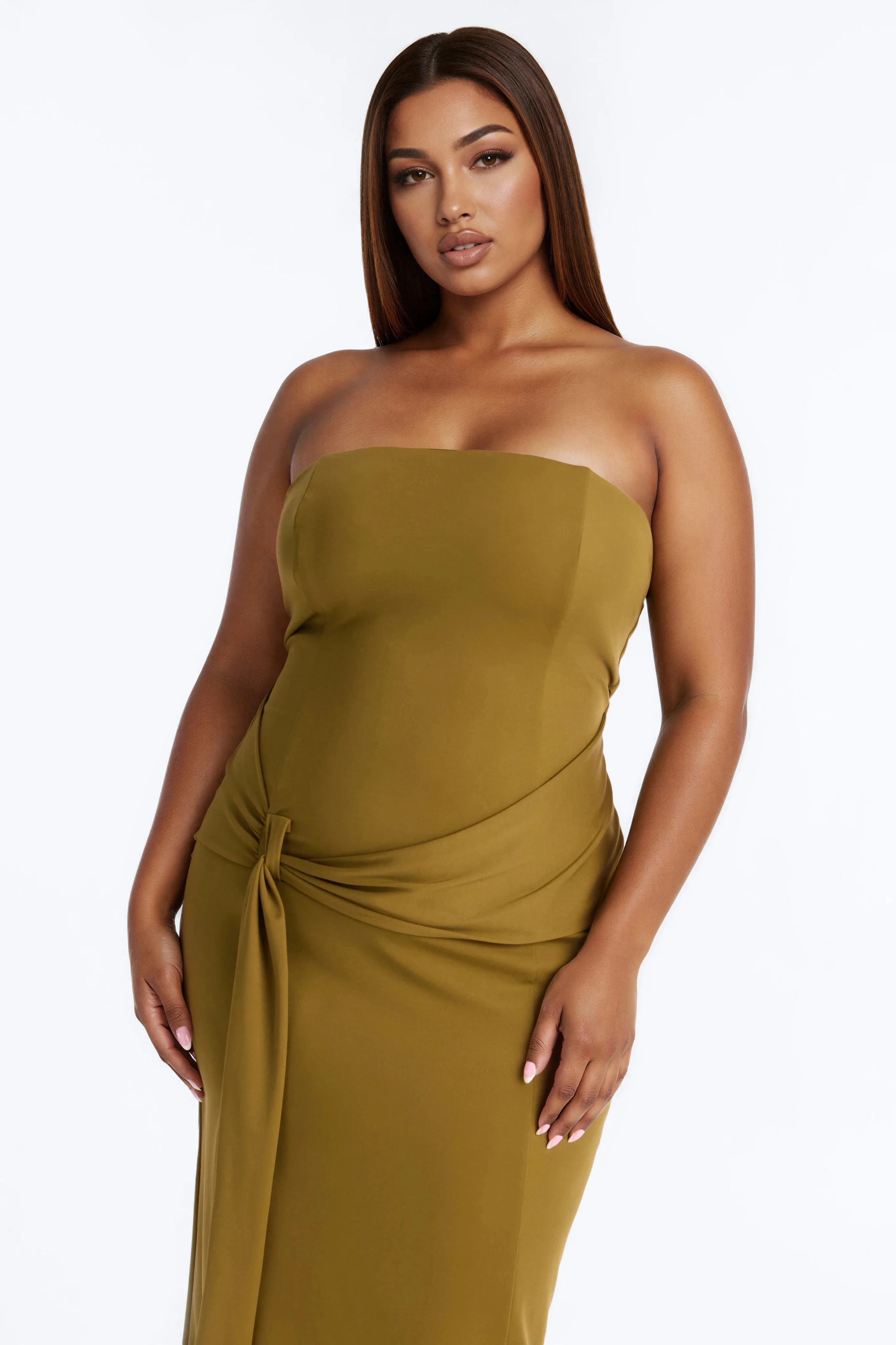 Vanessa Draped Satin Midi Dress - Olive - Image 6