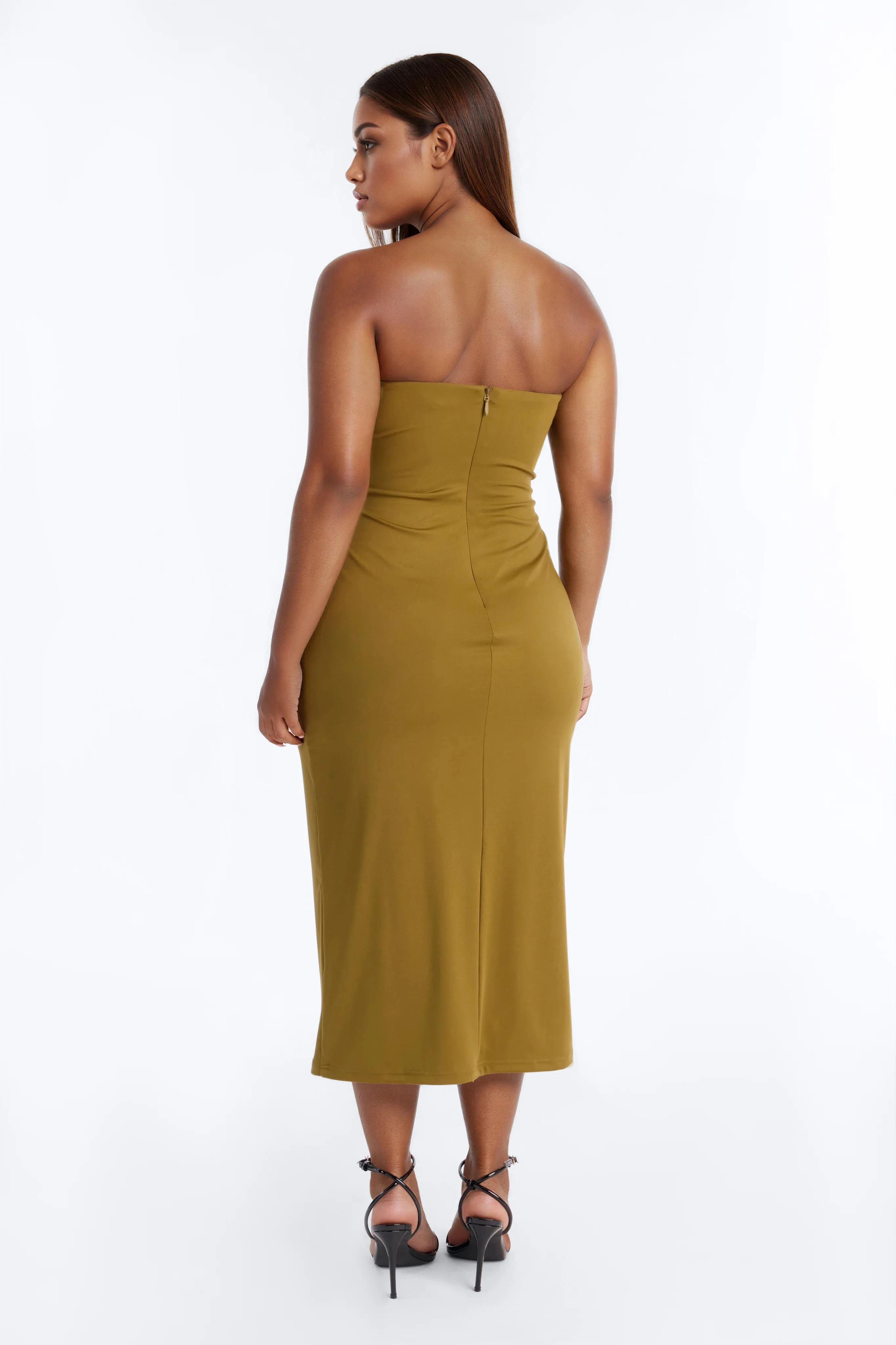 Vanessa Draped Satin Midi Dress - Olive - Image 8