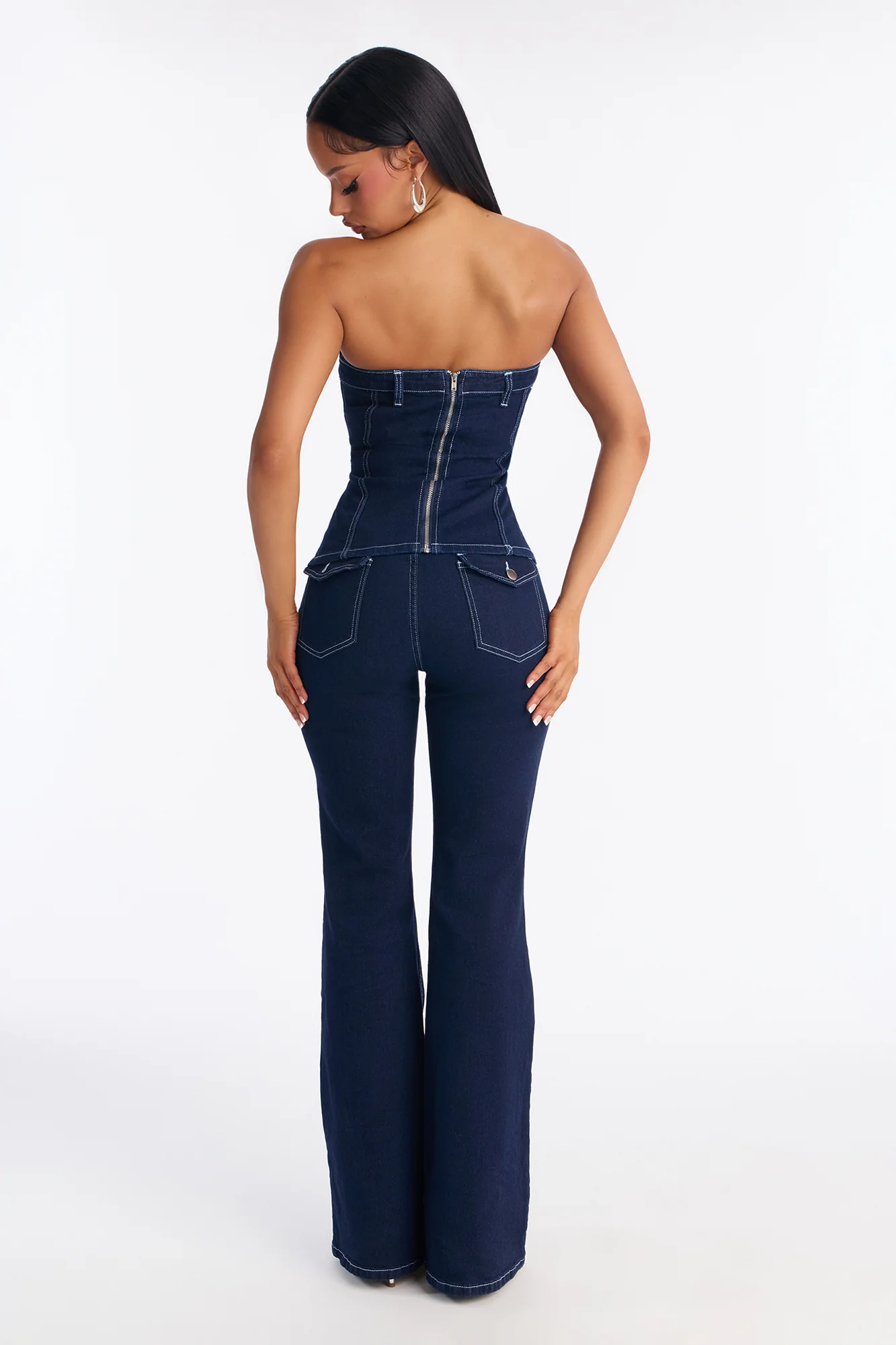 Vanessa Strapless Denim Pant Set - Dark Wash - Image 3