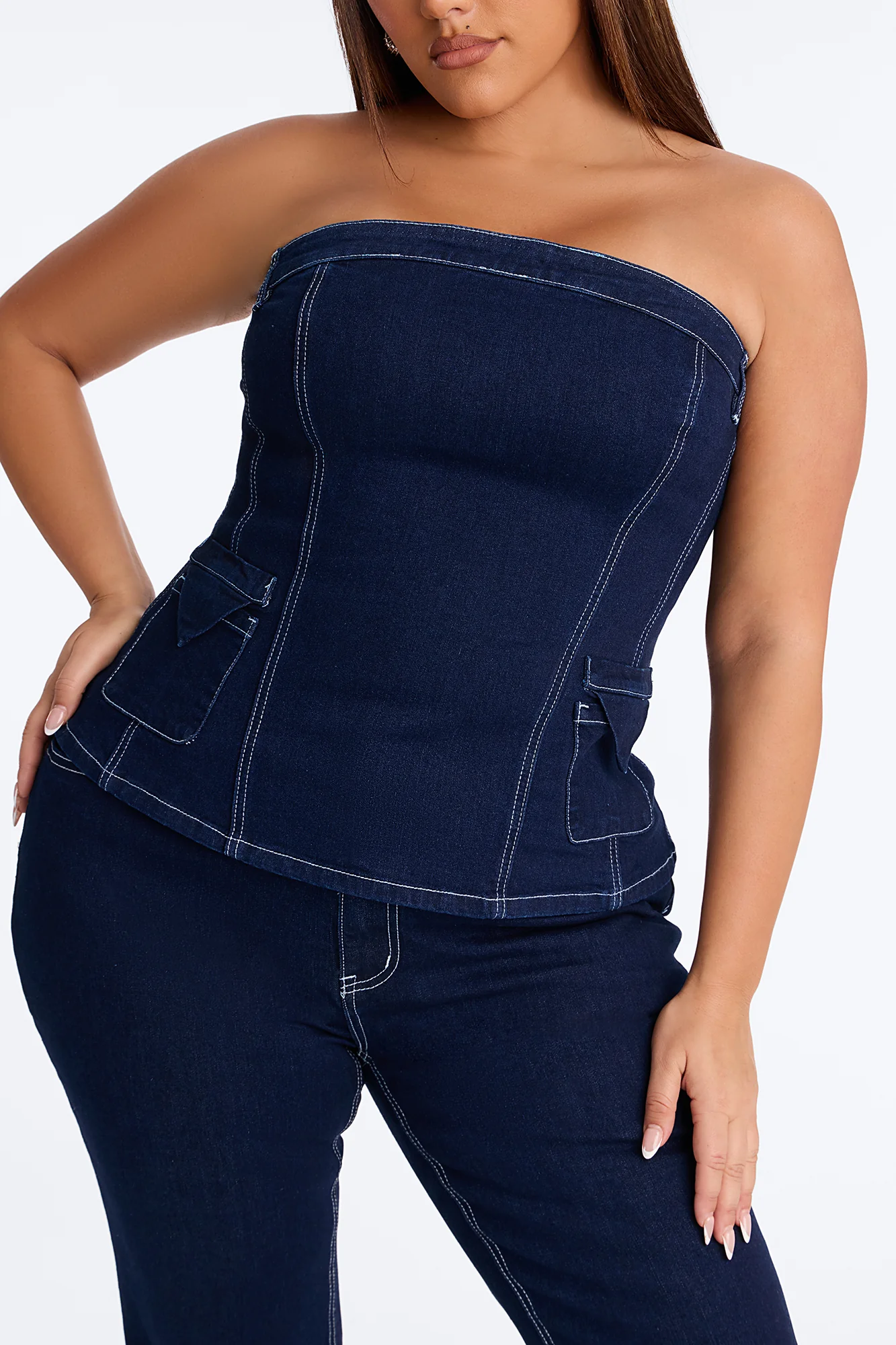 Vanessa Strapless Denim Pant Set - Dark Wash - Image 6