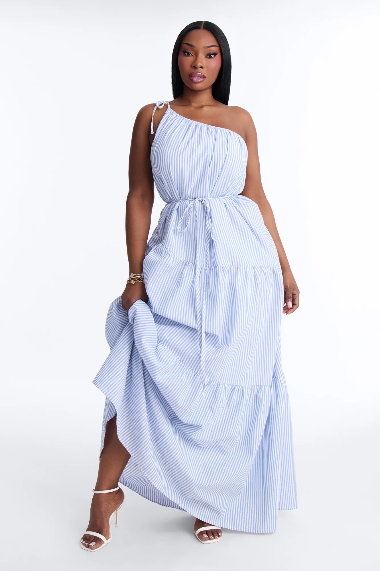 Vanna Striped Maxi Dress - White/Blue - Image 4